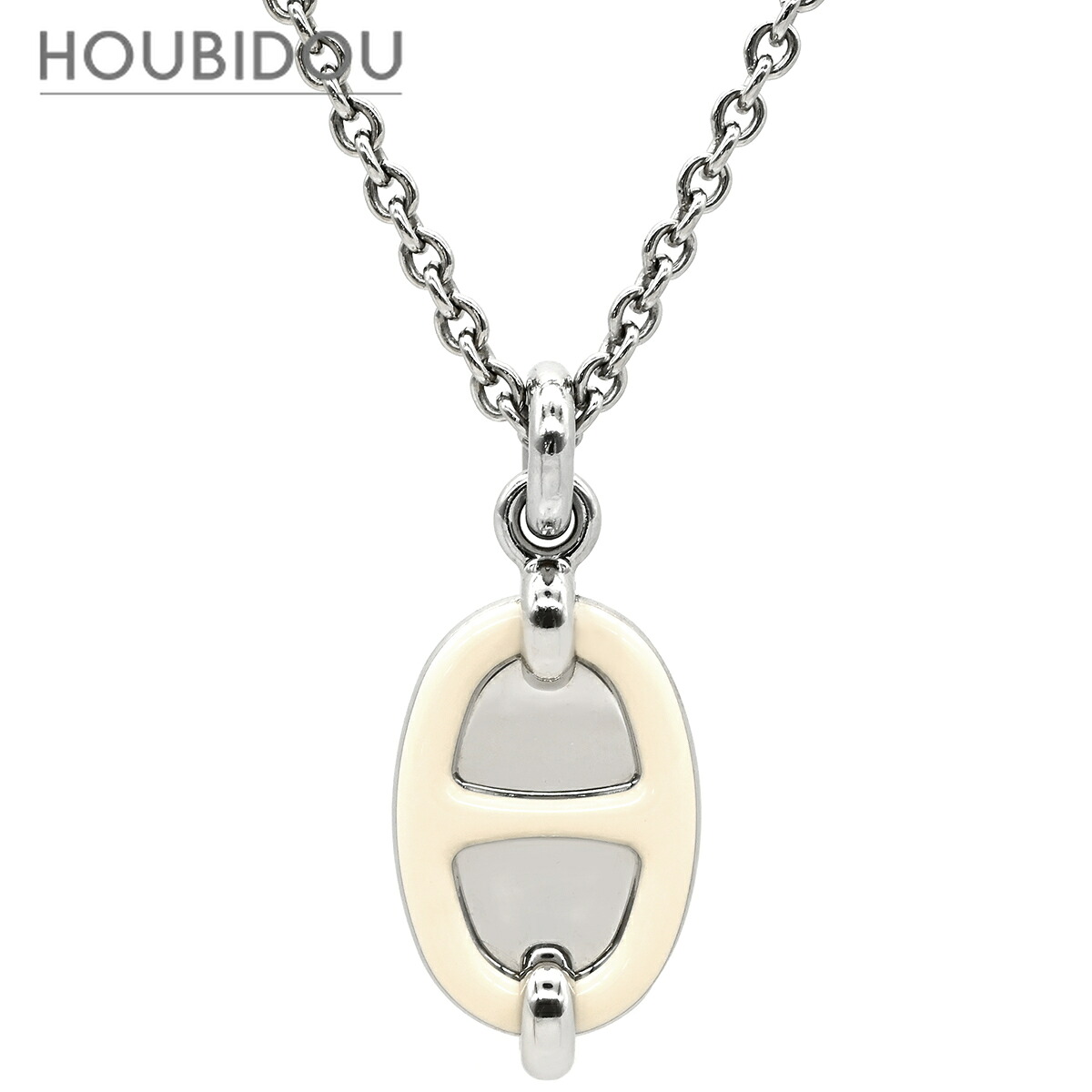 エルメス HERMES ネックレス ミニマイヨン PM ペンダント メタル エナメル クレーム×シルバー 白 アイボリー シェーヌダンクルモチーフ 【箱】【中古】|HOUBIDOU 心斎橋店