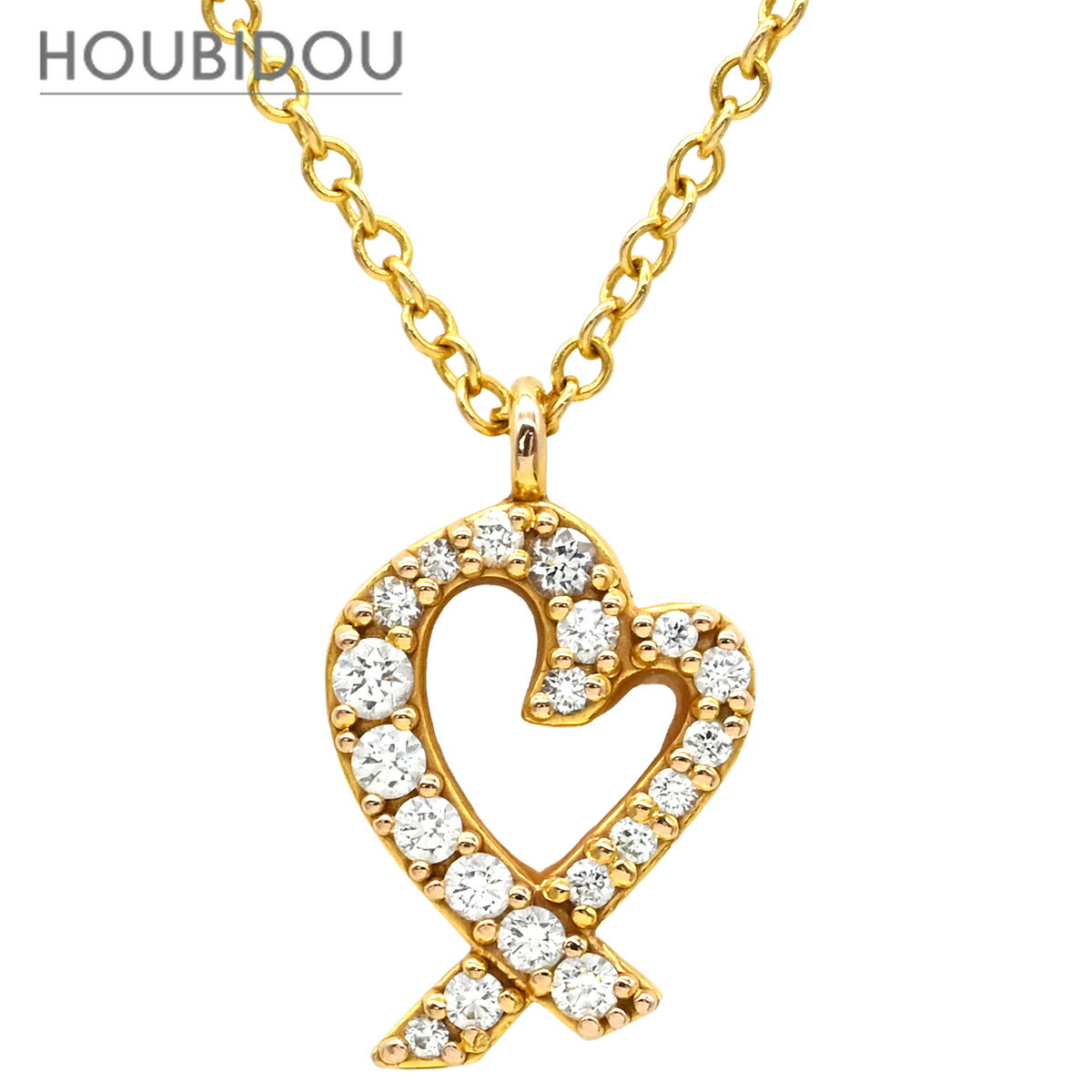 ティファニー Tiffany & Co ネックレス ラビングハート ダイヤ イエローゴールド 18K 750 YG T&Co. パロマピカソ 【中古】｜HOUBIDOU 心斎橋店