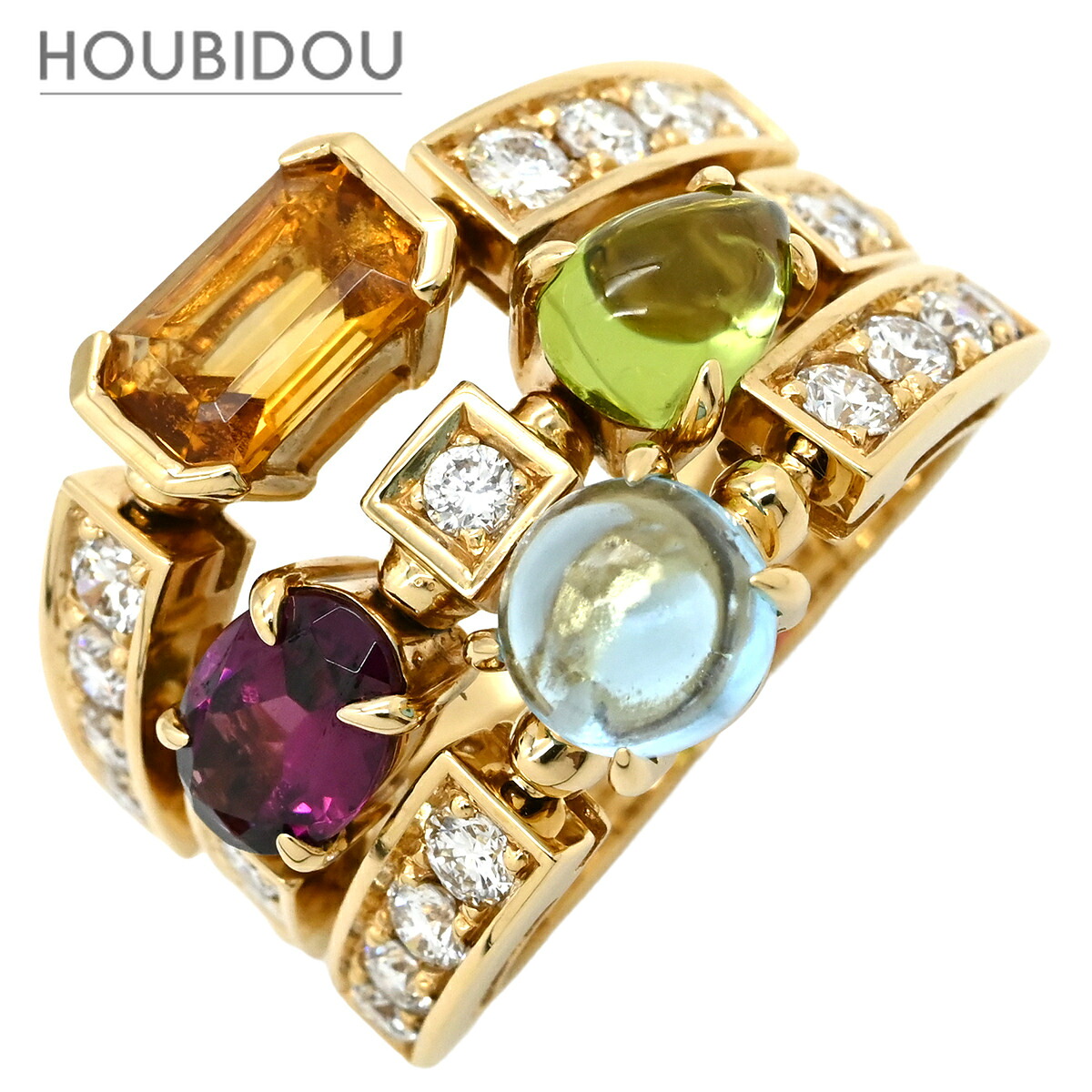 ブルガリ BVLGARI リング 指輪 アレグラリング イエローゴールドXマルチカラー K18YG 18K 750 18金 ダイヤ マルチストーン 10.5号 【箱】【中古】｜HOUBIDOU 心斎橋店