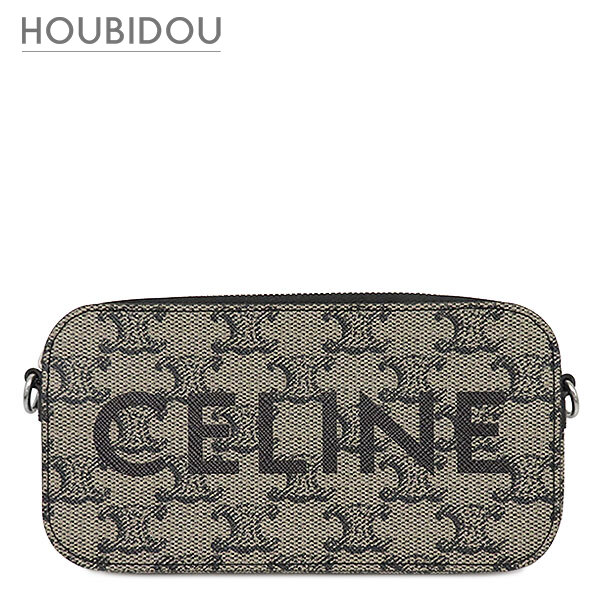 セリーヌ CELINE ショルダーバッグ ホリゾンタル ポーチ PVC レザー ベージュ×ブラック シルバー金具 黒 ロゴ トリオンフ ポシェット 10L272GC6【中古】|HOUBIDOU 心斎橋店