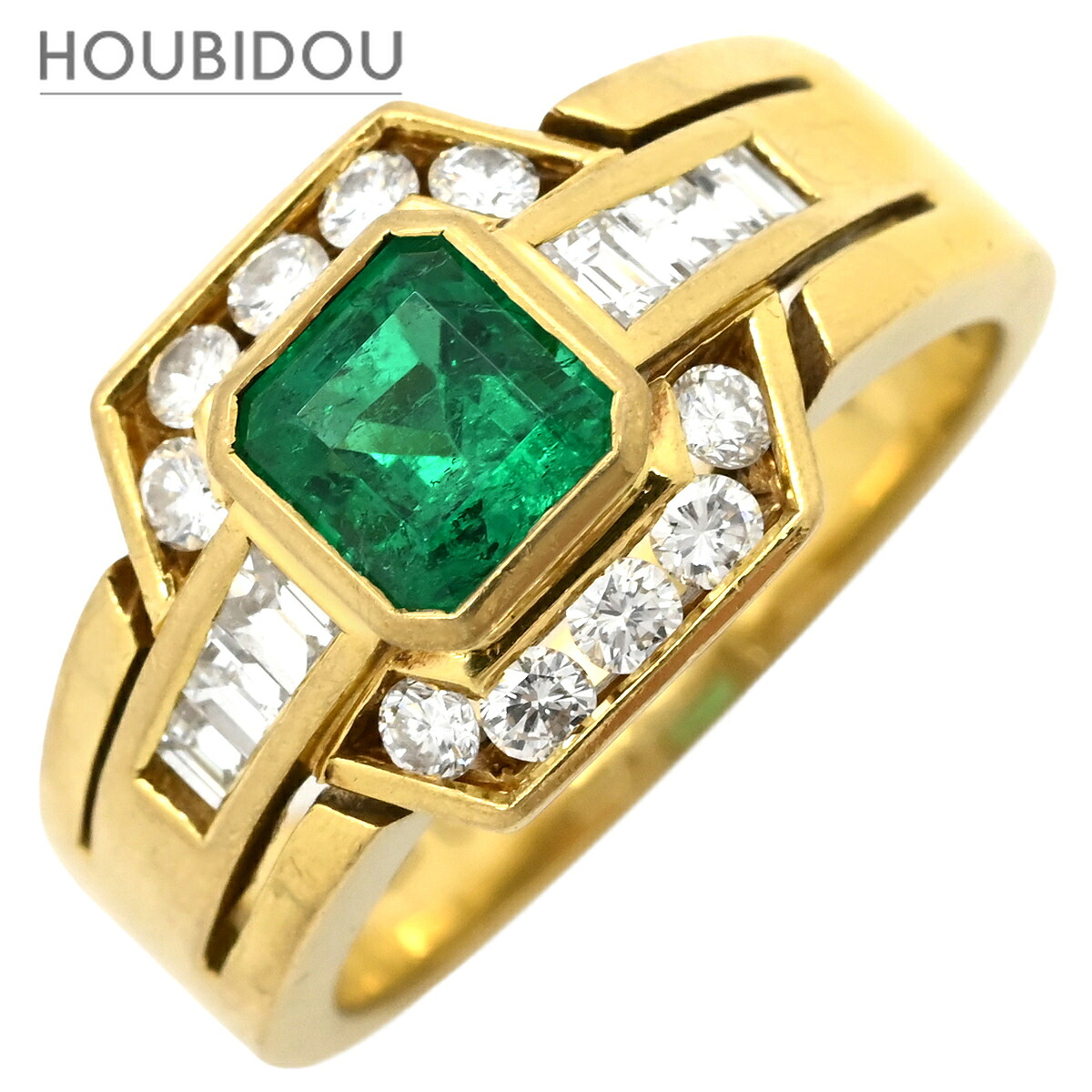 ダミアーニ DAMIANI リング 指輪 ヴィンテージ カクテルリング エメラルド ダイヤモンド グリーン×イエローゴールド Au750 18K 18金 11号【中古】|HOUBIDOU 心斎橋店