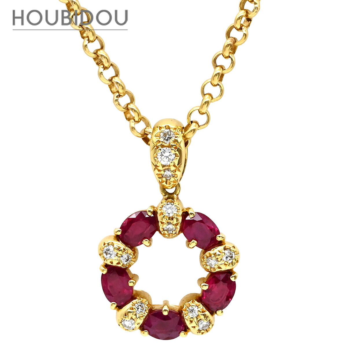 タサキ TASAKI ネックレス ルビー ダイヤ サークル レッド&times;イエローゴールド 750 K18YG ラウンド 赤 【中古】｜HOUBIDOU 心斎橋店
