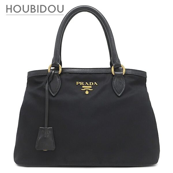 プラダ PRADA 2WAYバッグ ロゴプレート 2WAY バッグ ナイロン レザー NERO ゴールド金具 黒 ハンドバッグ ショルダー テスート 【中古】|HOUBIDOU 心斎橋店