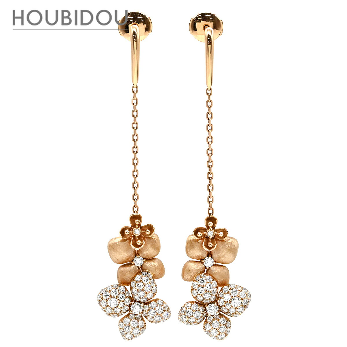 ショーメ CHAUMET ピアス オルタンシア アストル ドール ドロップ ピンクゴールド Au750 18K アジサイ 紫陽花モチーフ 083139-000【中古】｜HOUBIDOU 心斎橋店