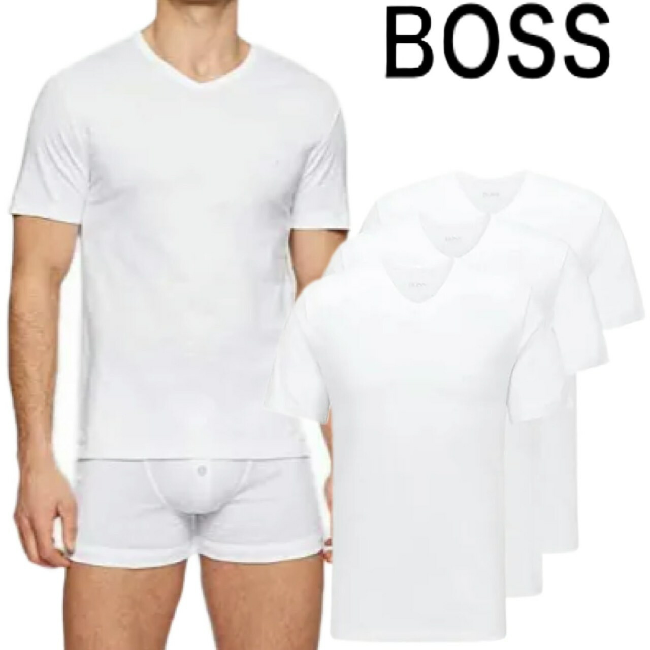 HUGO BOSS ヒューゴボス メンズ Vのど首 ティーシャツ 3枚仕かける  労働者の一団のど首  決まり品  大谷翔平 運動選手 愛用 ブランド名 Classic トップス-Tシャツ・カットソー