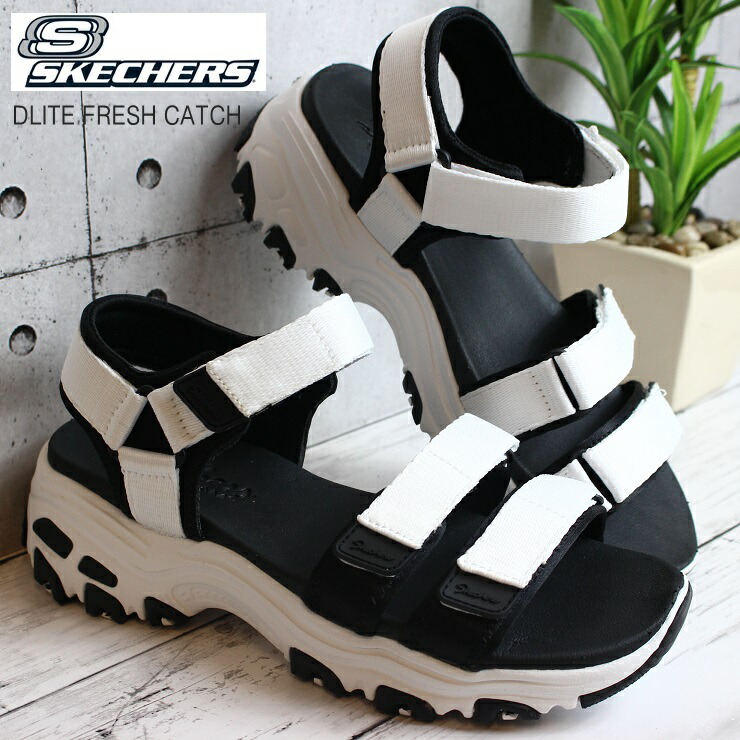 楽天市場 スケッチャーズ レディース サンダルディライト フレッシュ キャッチ Skechers Dlite Fresh Catch Wbk 厚底サンダル スポーツサンダル スポサン フットパークヌシセ