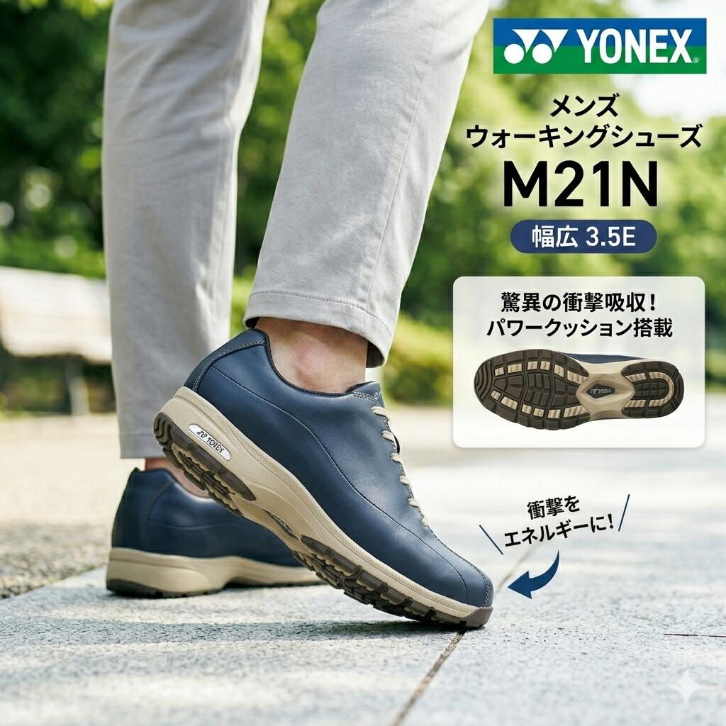 【貨物輸送無料】ヨネックス ウォーキングシューズ 力強さ座布団 M21N ネイビーブルー メンズ 3.5E 幅ひろい 軽さ 膝 腰 ひざに分かりやすい 一方ならずない 疲れにくい 外反母趾 通い お出かけ ほっつき歩く 旅する YONEX SHWM21N