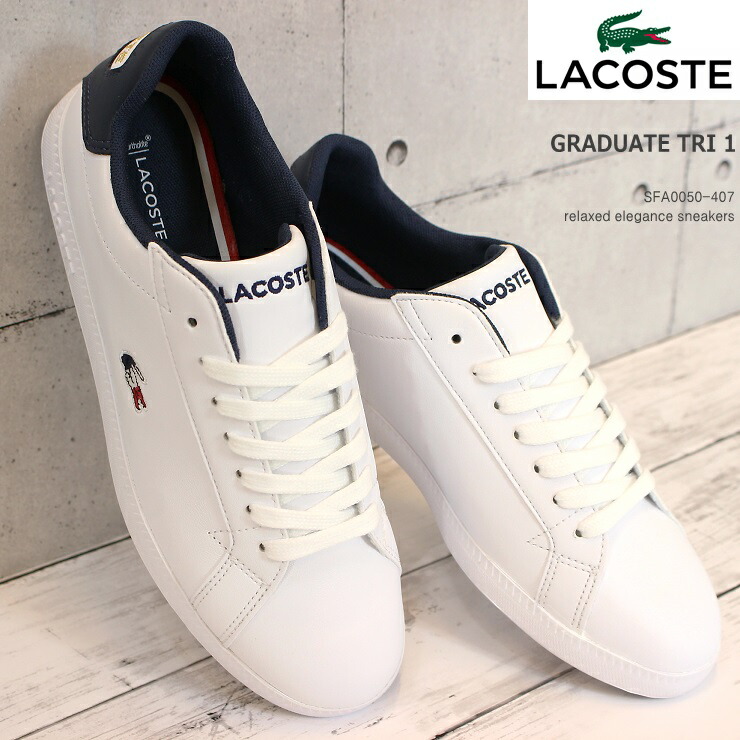楽天市場 ラコステ スニーカー レディースlacoste Graduate Tri 1 Sfa0050 407 Wht Nvy Rdラコステ ホワイトスニーカー フットパークヌシセ