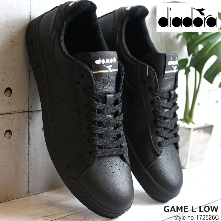 楽天市場 ディアドラ スニーカーdiadora Game L Low c 0199 Black Black Blackメンズ レディース レザースニーカー ブラック系 フットパークヌシセ