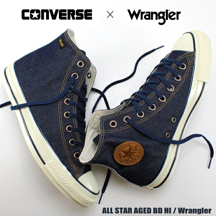 【Wranglerコラボ】コンバース オールスター エイジド BD HI / ラングラー インディゴCONVERSE ALL STAR AGED BD HI / Wrangler 31315590コンバース コラボ スニーカー ウエスタン メンズスニーカー デニム ヴィンテージ レトロ 紳士 靴 ハイカット ブロークンデニム|フットパークヌシセ