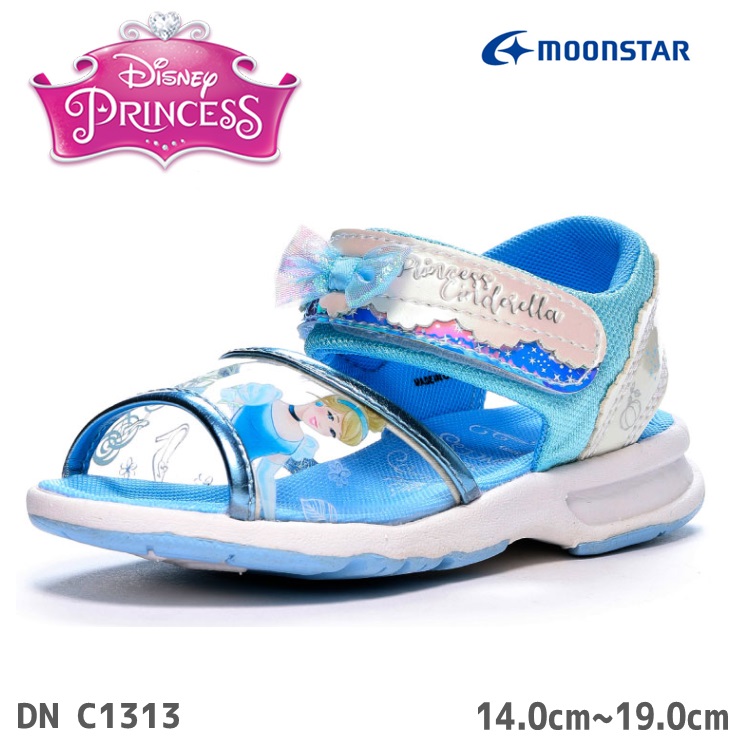 女の子 サンダル ディズニー ムーンスター ディズニー プリンセス DN C1313 サックスシンデレラ ラプンツェル ベル 美女と野獣 リトルマーメイドかわいい おしゃれ 子供靴 子供サンダル キッズサンダル ジュニアサンダル キッズシューズ ジュニアシューズ画像