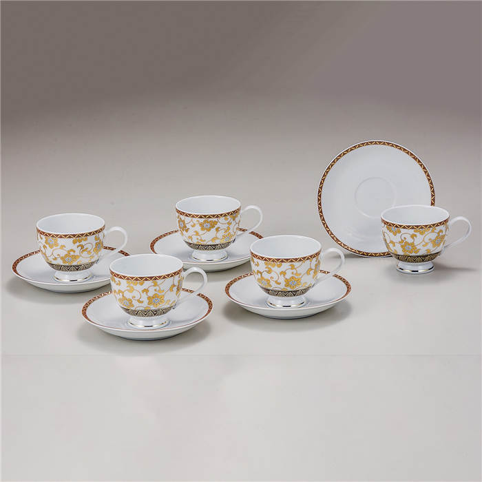 80ｍ902 希少 レア 九谷焼 暁堂 カップ ソーサー 6客セット 共箱 珈琲 紅茶 コーヒー ティー おしゃれ かわいい 花柄 キラキラ 新作グッ