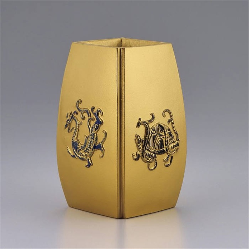【同時購入】◆ 『 広口砲形双鶴・花器 』 銅製置物 花器