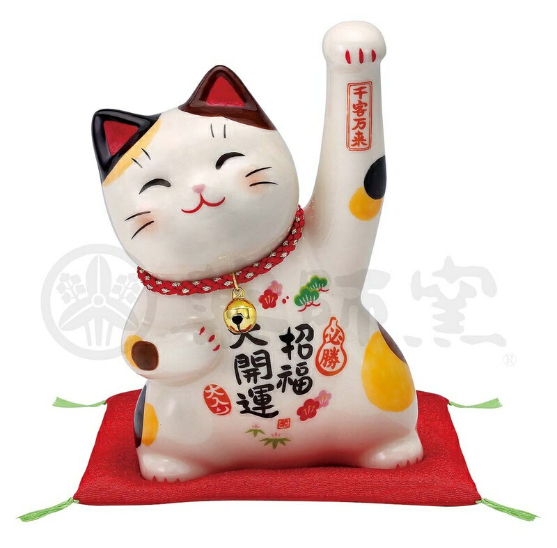 【ニコアンティーク×ご縁猫 招き猫 梅（うめ）】 4号 白 左手 日本製 陶器 置物 オブジェ 幸運 開運 招福 商売繁盛 千客万来 風水 職人  ブランド ハンドメイド ラッキーキャット ウェルカムキャット 開店祝い 還暦 手土産 プレゼント ギフト かわいい おしゃれ 豪華 | ひよこ商店