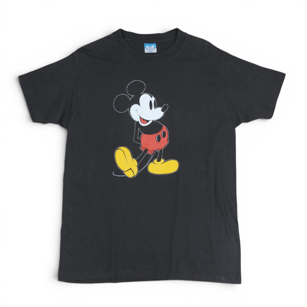 古着 USA製 Disney Disney Mickey T-shirt Black ミッキーマウス 文字記号 ティーシャツ t004vt100