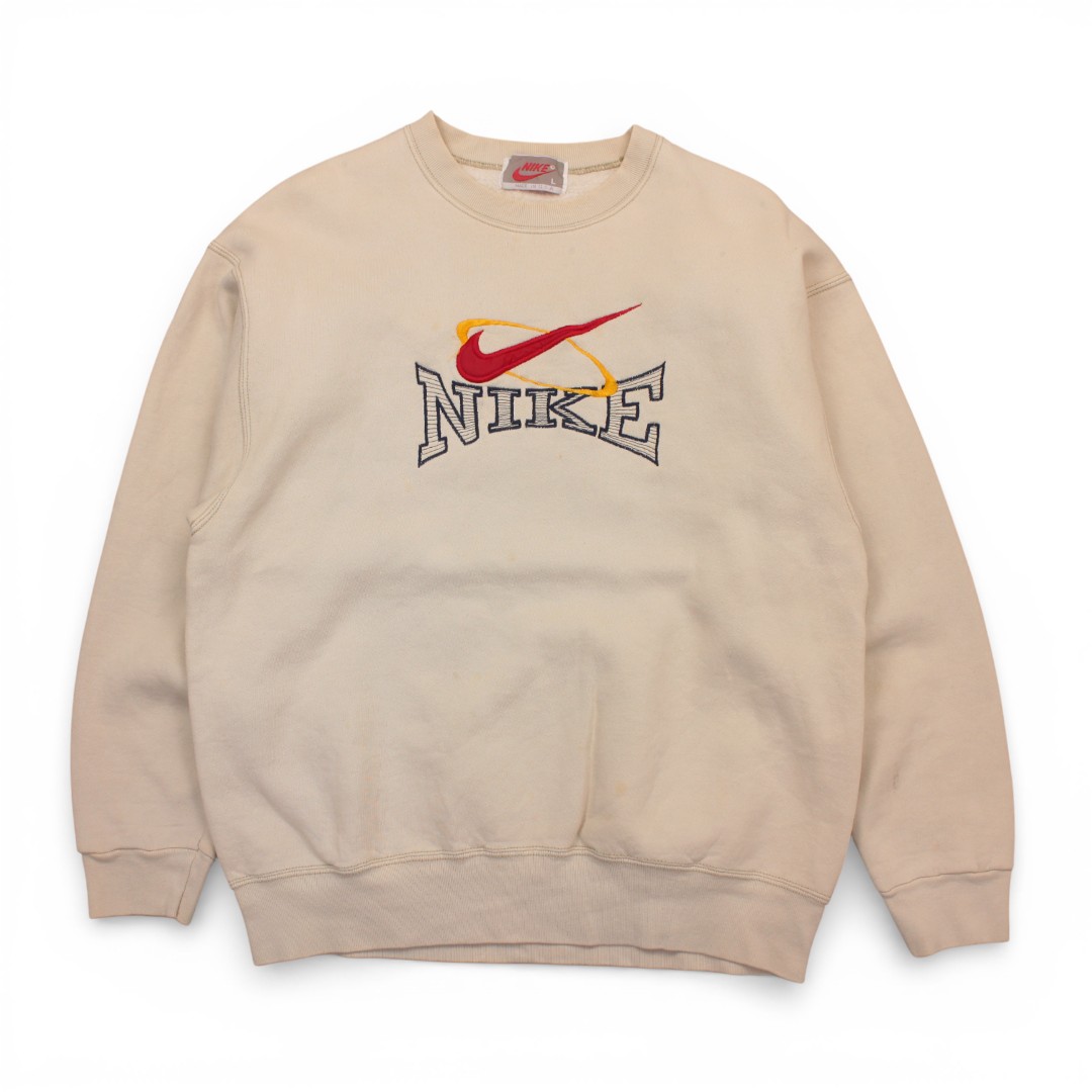 古着 90s USA製 ナイキ NIKE Crew Neck Beige 労働者の一団のど頚 流汗 tsw004