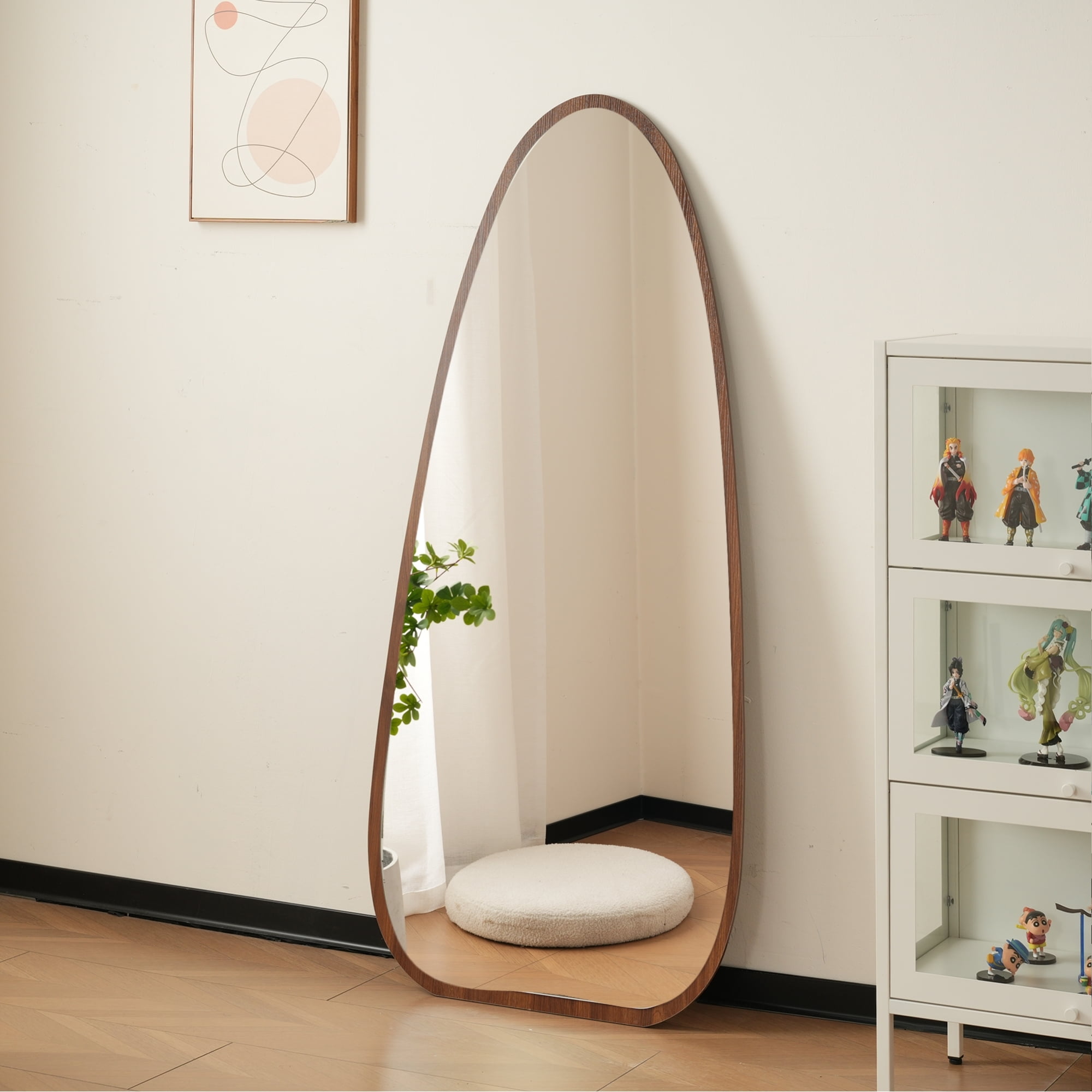 楽天市場】全身鏡 波形状 姿見鏡 北欧 木目調 スタンドミラー 壁掛け