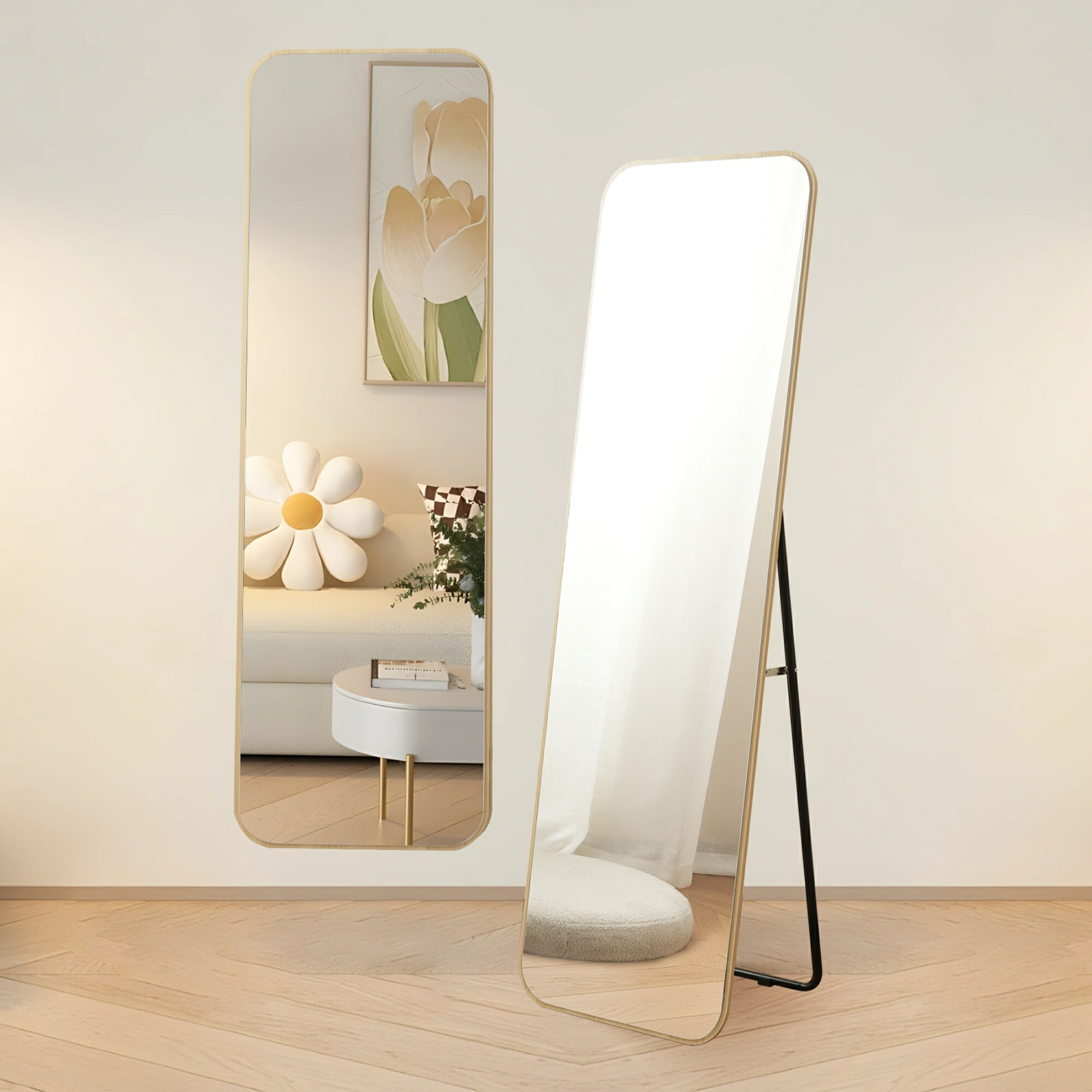 楽天市場】全身鏡 姿見鏡 波形状 北欧 木目調 スタンドミラー