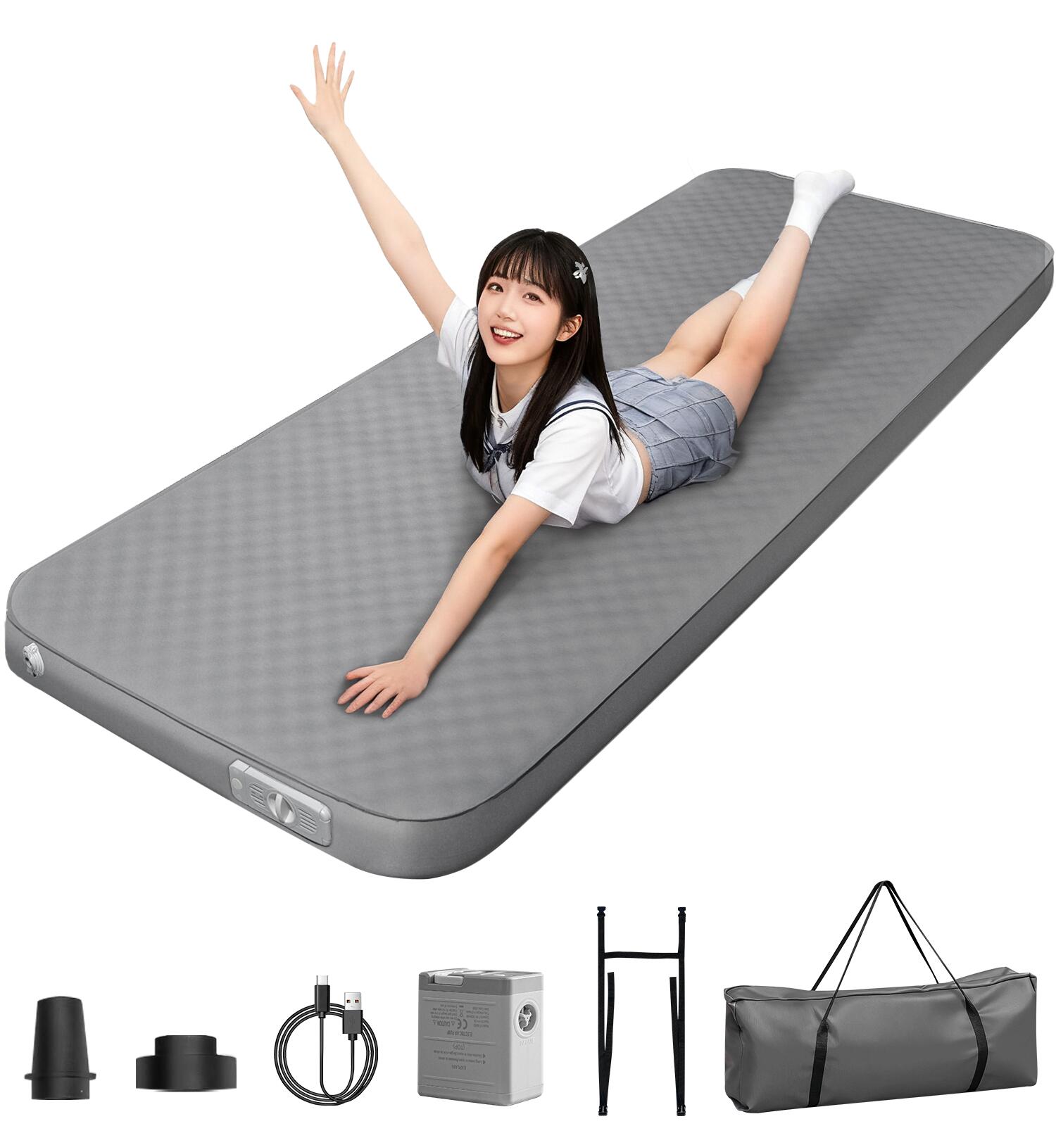 インフレーターマット 電動ポンプ内蔵 キャンプ マットレス 厚手10cm 充電式 キャンプ 寝具 キャンプ エアーマット 幅 75cm インフレーターマット 自動膨張 キャンパー 車中泊 災害時 キャンプ用品 車中泊マット 寝袋 収納簡単 収納バック付 シングル本体 簡易ベッド|My Home Shop 日用品店