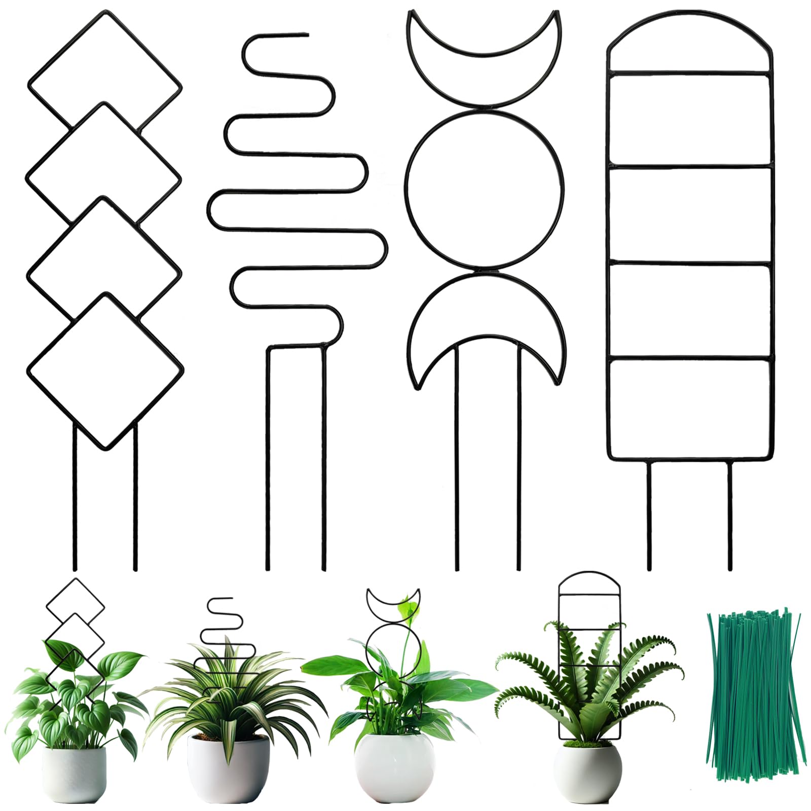 屋内つる植物用トレリス 4個パック 小型ガーデンメタルトレリス 鉢植え用 屋外 ツタの花 植物サポート 4種類のブラックアイアンパターン｜明金万代 7,837円
