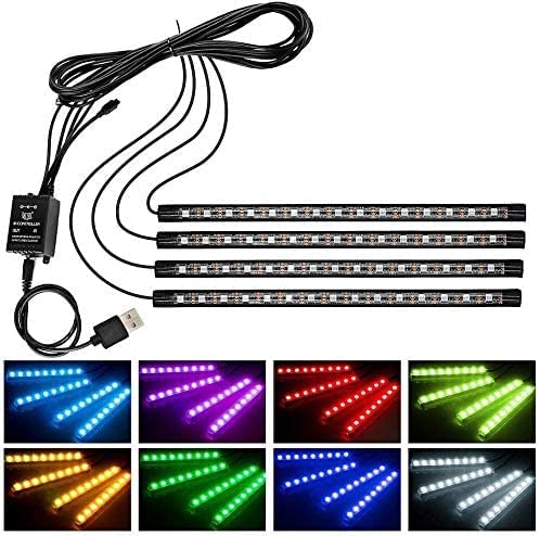 車 60LED RGB テープライト USB式 車内装飾用 音に反応 防水 全8色に切替 高輝度 フットランプ 足下照明 リモコン付き ブラック 4,266円