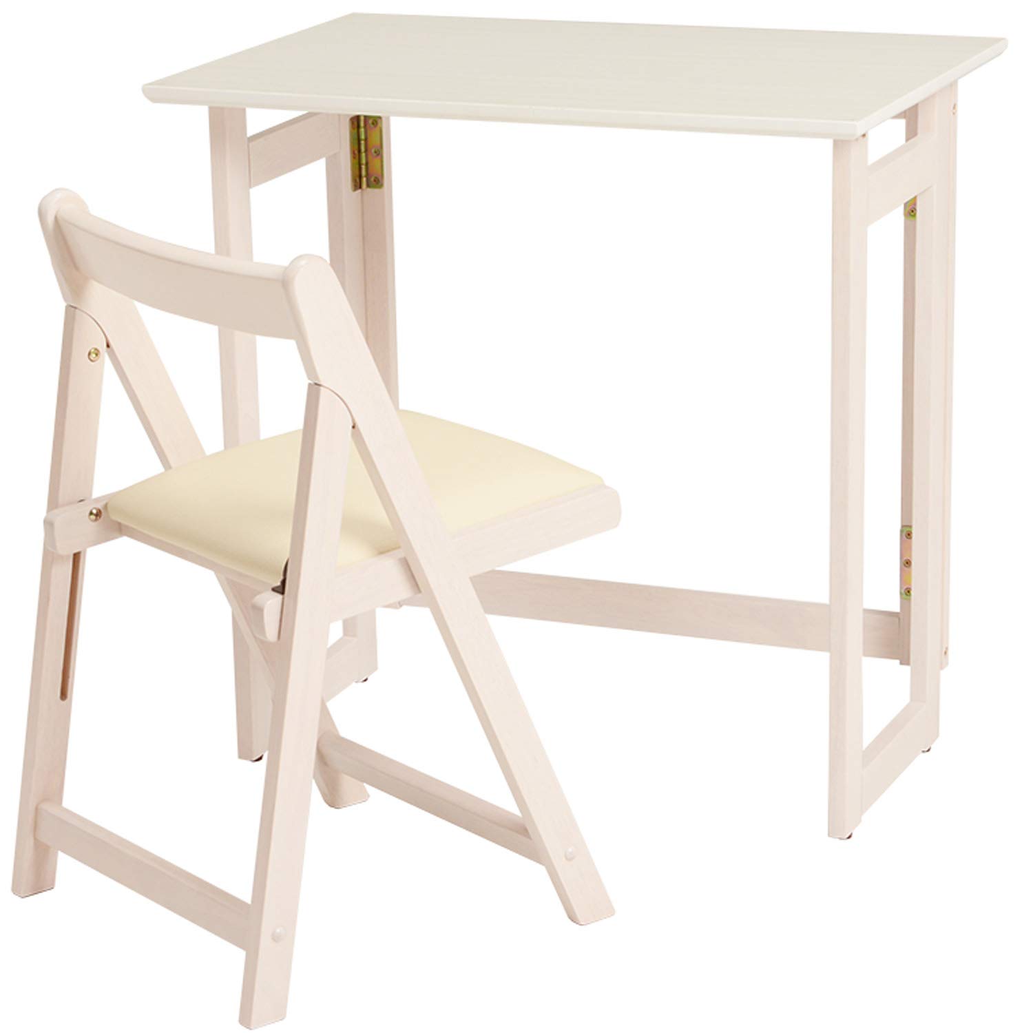 折りたたみデスク チェア 2点セット デスク 幅70cm 奥行き45cm パソコンデスク 学習デスク キッズデスク 作業台 キッチンデスク アジャスター式 厚さ8cm すき間 シンプル コンパクト おしゃれ 一人暮らし 北欧 (ホワイトウォッシュ)｜明金万代