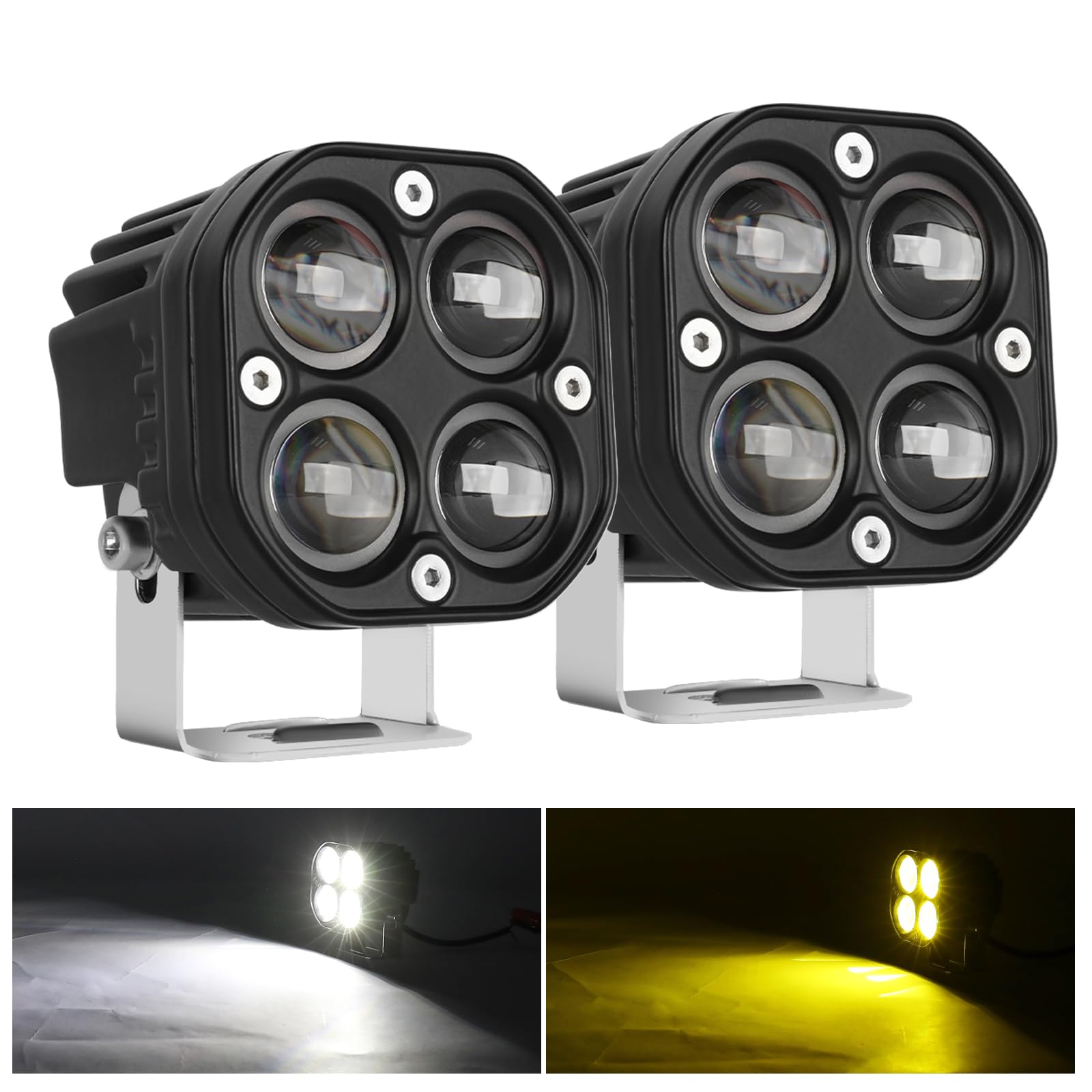 フォグランプ 2色切り替え バイク 3200K/ 6500K/40W/10000LM 12V-24V兼用 オートバイ 補助灯 オート/自動車/トラック 汎用 車外灯 IP68防水 ワークライト 2個セット
