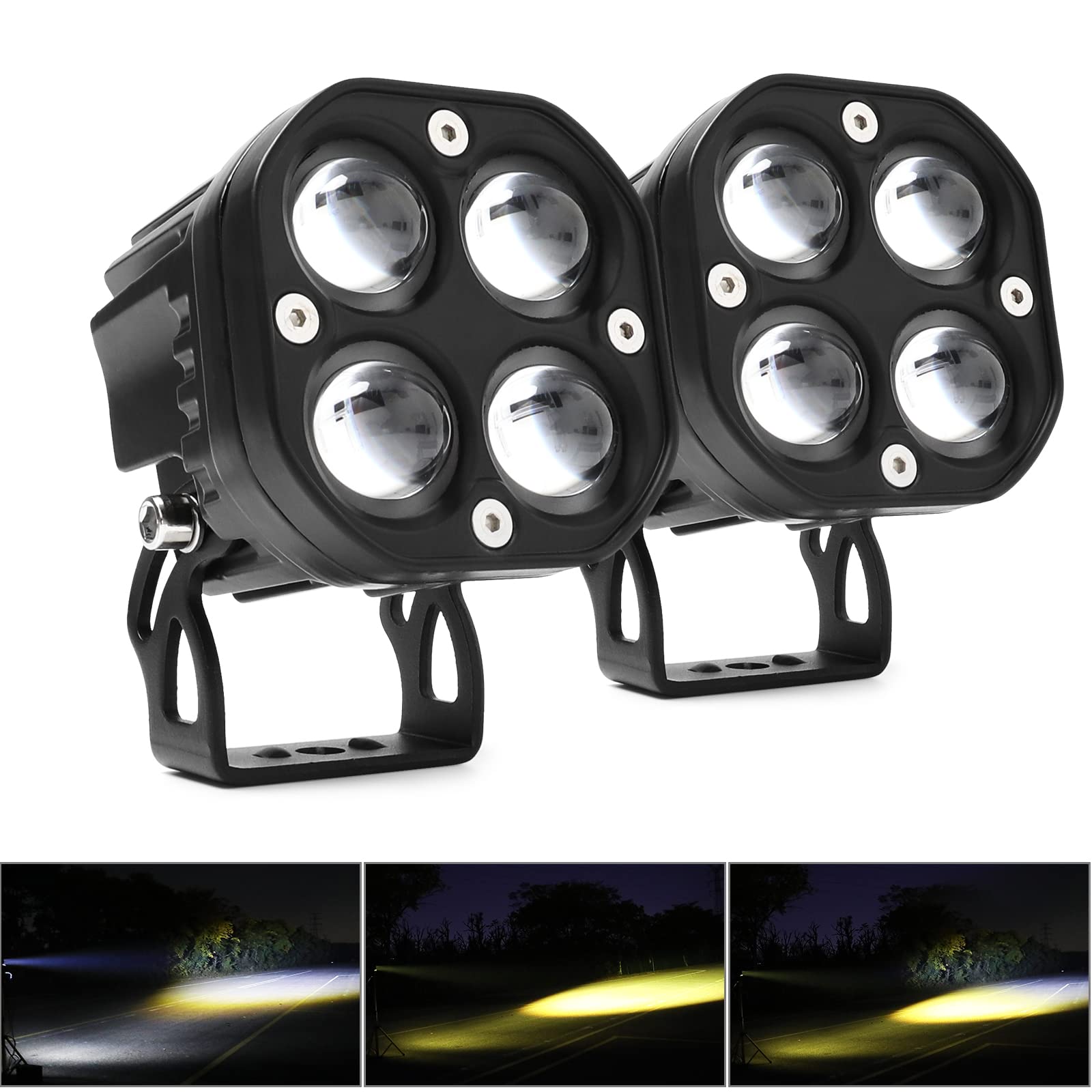 作業灯 2色切り替え バイク フォグランプ 3200K/ 6500K/40W/10000LM 12V-24V兼用 オートバイ 補助灯 オート/自動車/トラック 汎用 車外灯 IP68防水 ワークライト 2個セット