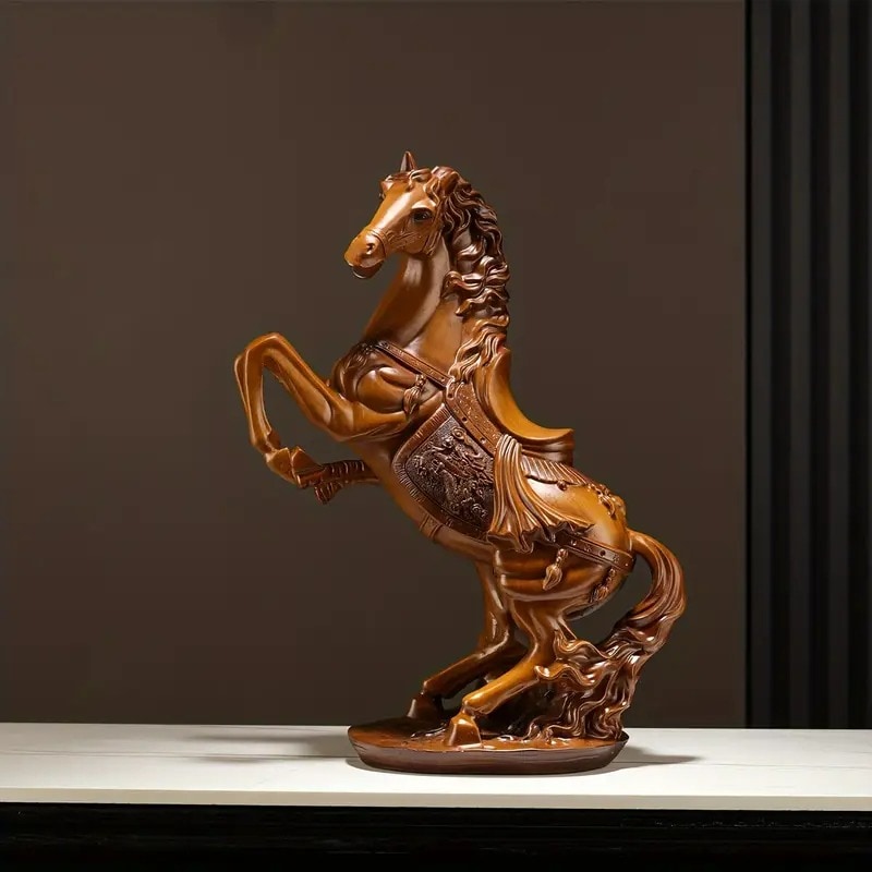 置物 馬 オブジェ ブラウン ブラック レッド 樹脂 彫刻 インテリア ホームデコ お洒落 かっこいい ヴィンテージ調 リビング オフィス 書斎 4-7|明金万代