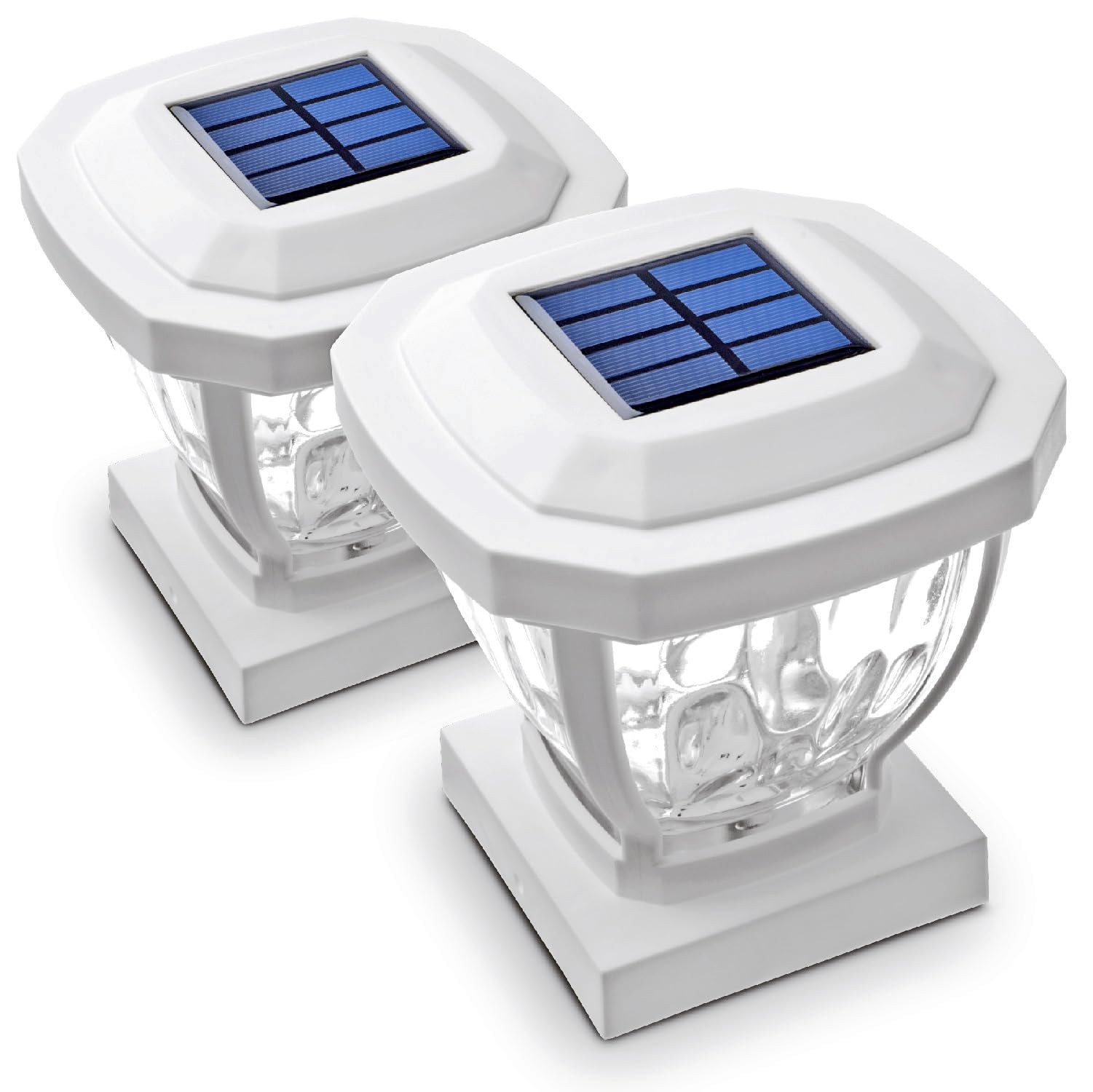 ソーラーポストキャップライト - 装飾ガラスLED 屋外 4x4 (3.5 x 3.5インチ) ポストライト ホワイト (2個パック)｜明金万代 12,992円