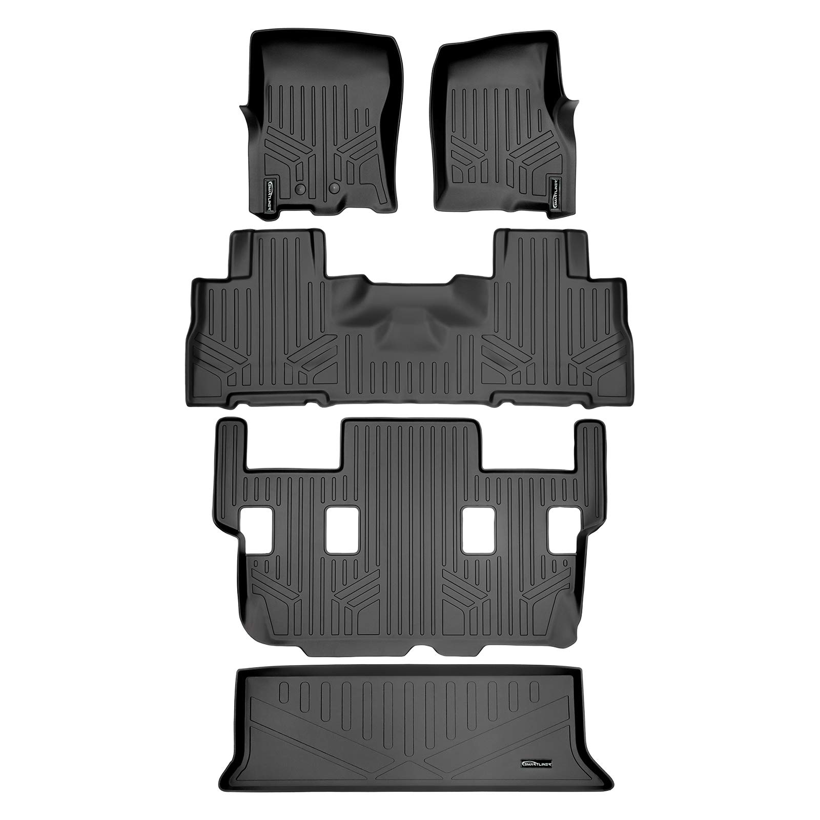 a0183 / b0303 / c0184 / e0183ブラックフロアマットCargo Liner for Expedition / Navigator With 2 nd行井戸釣瓶腰かけ( Behind第3行仕掛ける、コンソールなし、ElまたはL青写真、1風呂敷き包み