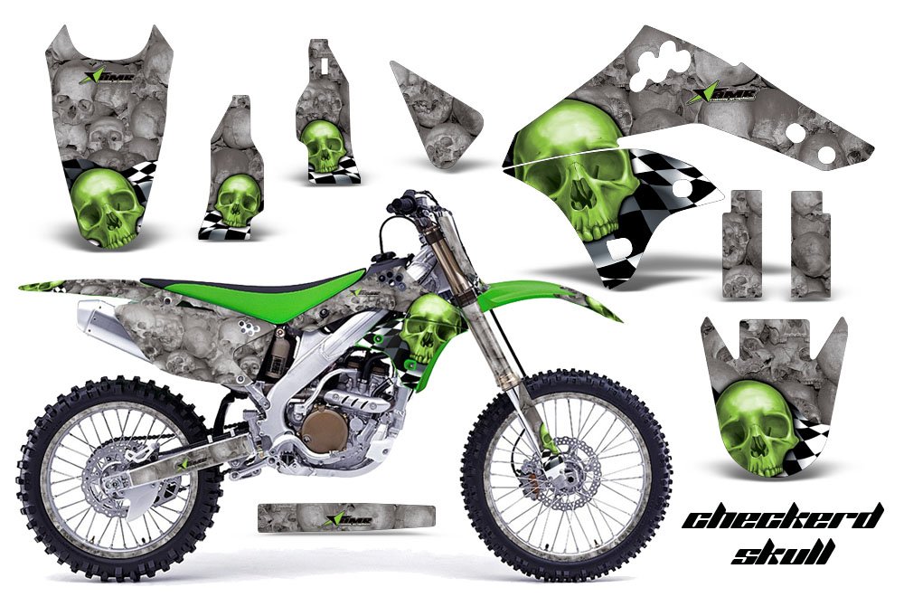 ダート自動自転車 グラフィック一揃いの道具 ステッカー デカールと携帯電話一皿 カワサキ KXF250 2006-2008相応う チェッカードクロ 緑であること