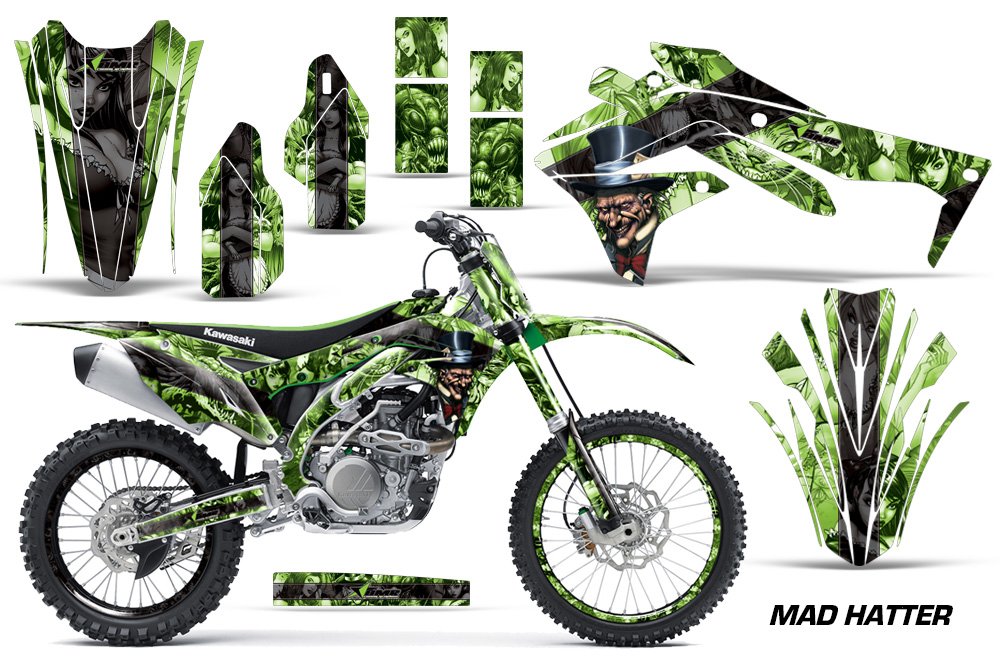 ダート自動自転車 グラフィック一揃いの道具 ステッカー デカールと携帯電話一皿 カワサキ KXF450 2016-2017相応う マッドハッター 黒いこと 緑であること