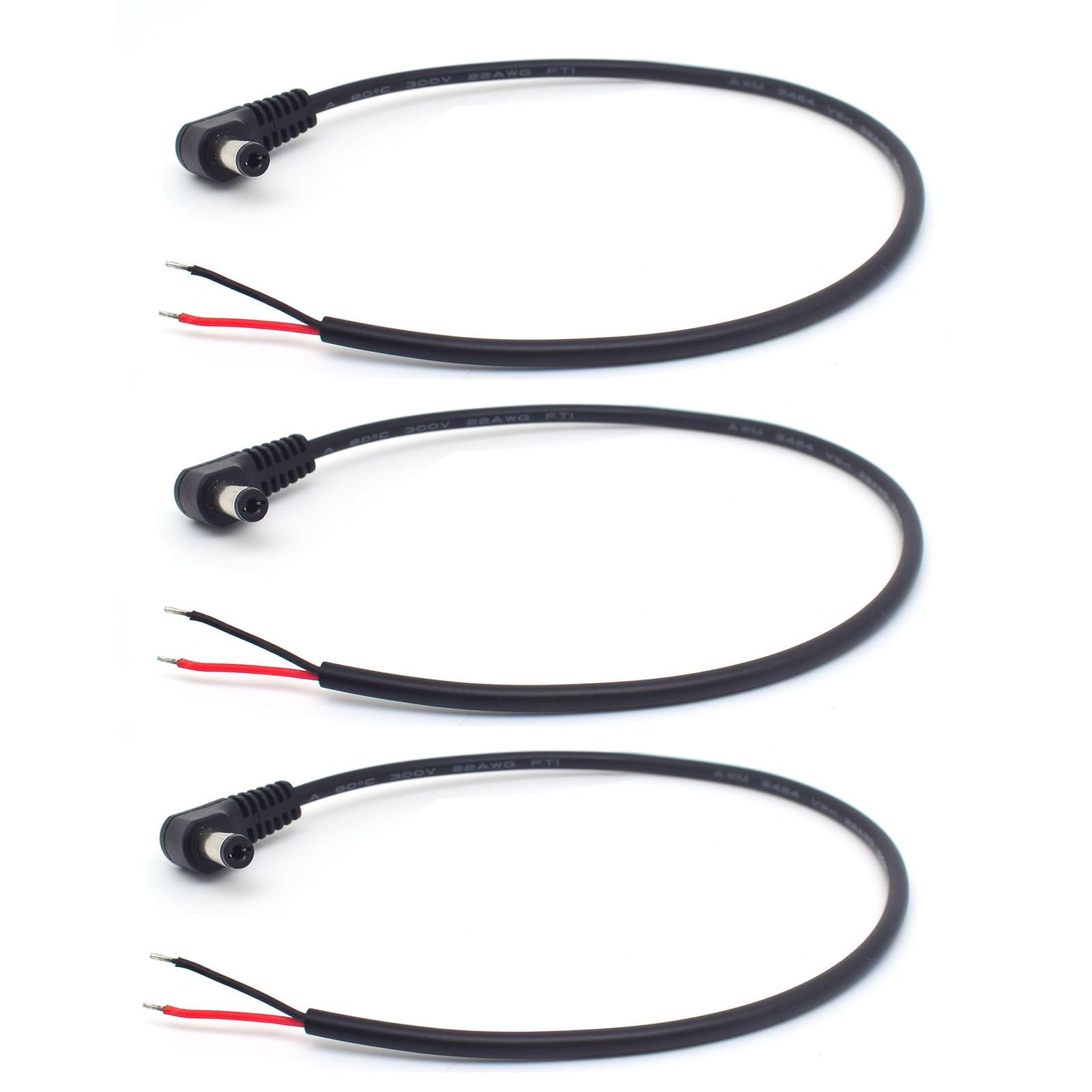 3個 0.3M/1フート 22AWG 5.5粍 x 2.1粍 90度直角DCワット数オスプラグジャック、5V 3A 2.1粍 x 5.5粍牡 DCピグテールコネクタケーブル その他-日用品雑貨・文房具・手芸