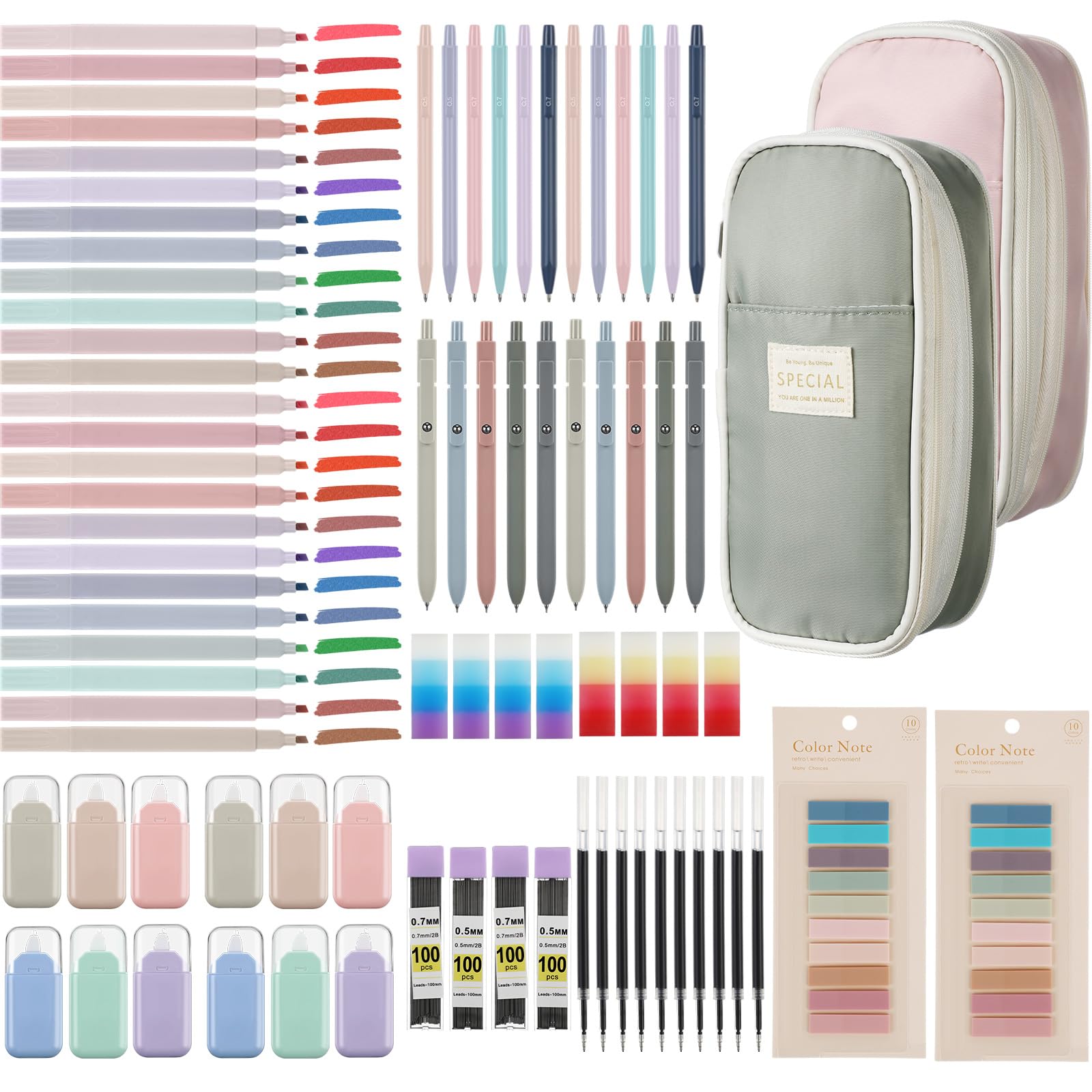 84本 美学用品 かわいいペンケース 24本 パステル蛍光ペン 10本 ブラックインクゲルペン 12本 シャープペン 0.5本と0.7本の鉛筆芯付き 学生用 文房具 大学の必需品｜明金万代