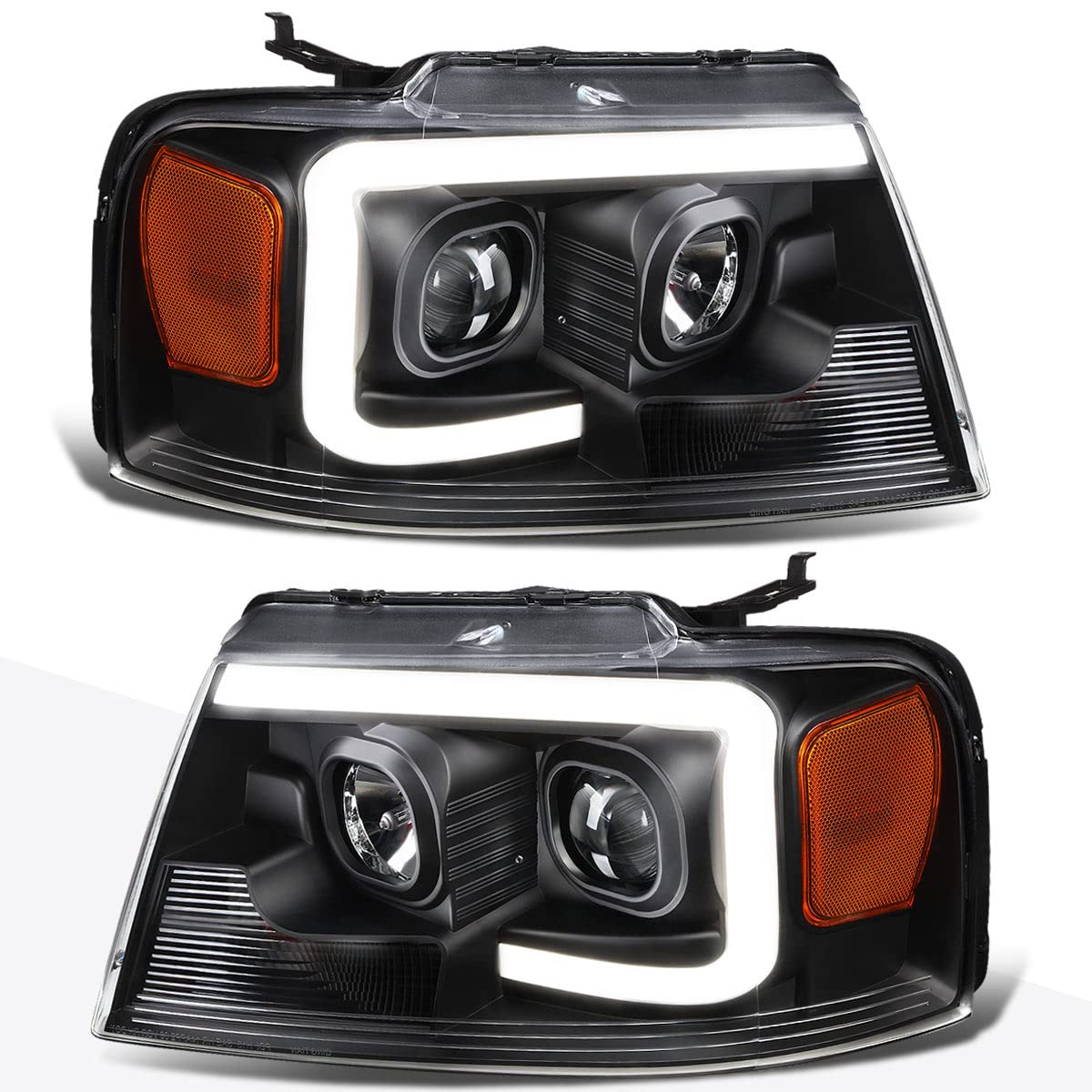 ブラック アンバー 3D プロジェクターヘッドライト LED DRL デイランニングライト付き 04-08 F150 / 06-08 Mark LT PMHL-F150-400LB-P-BAに対応｜明金万代