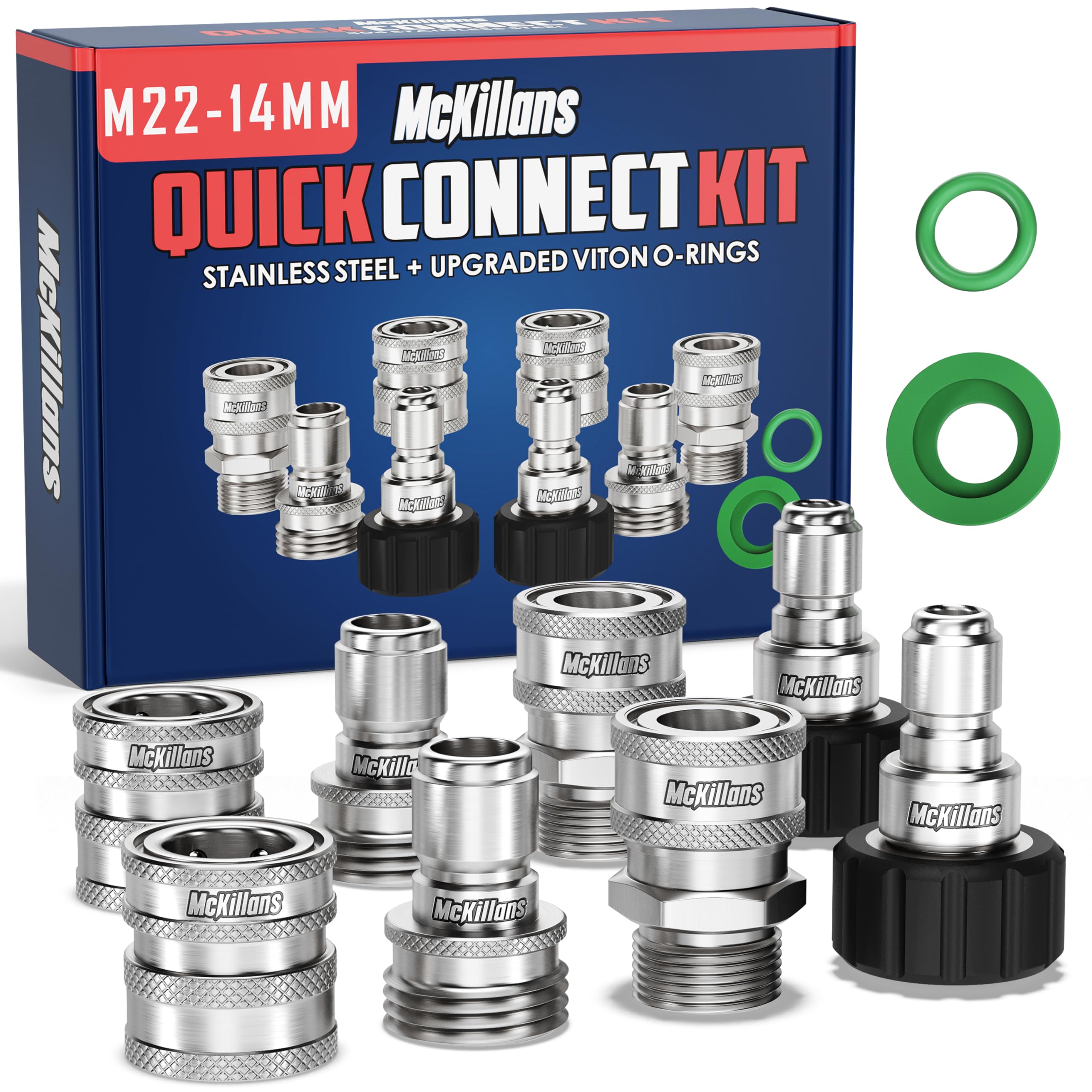 M22-14mm 高圧洗浄機クイック接続キット、M22-14mmから3/8インチ オスメスクイックディスコネクトキット パワーウォッシャー用 (ステンレススチール)｜明金万代
