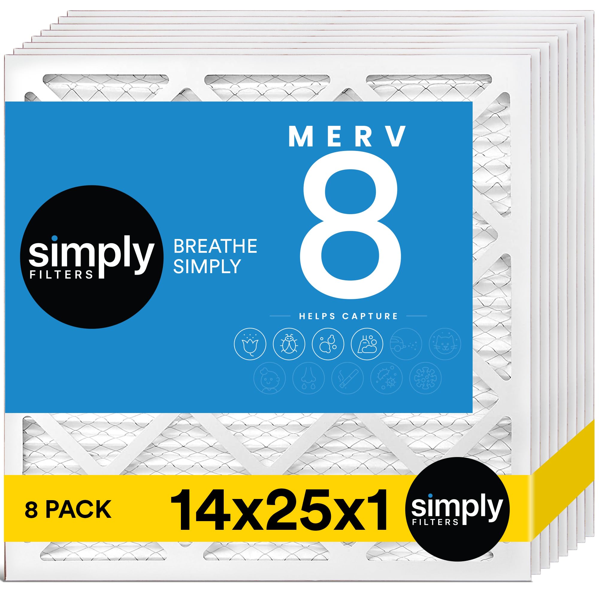 14x25x1 MERV 8、MPR 600、大気圏水漉し(8個風呂敷き包み) - 実際の大きさ: 13.75x24.75x0.75 HVAC、ACファーネスエアフィルター。