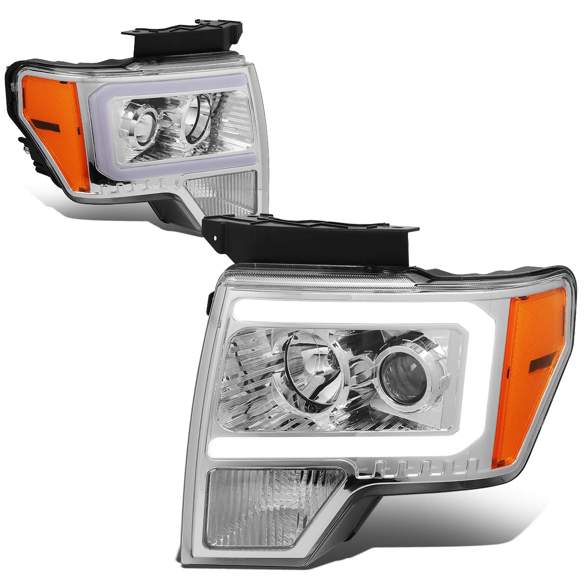 クロームアンバープロジェクターヘッドライト 3D LED DRL付き 09-14 F-150用｜明金万代