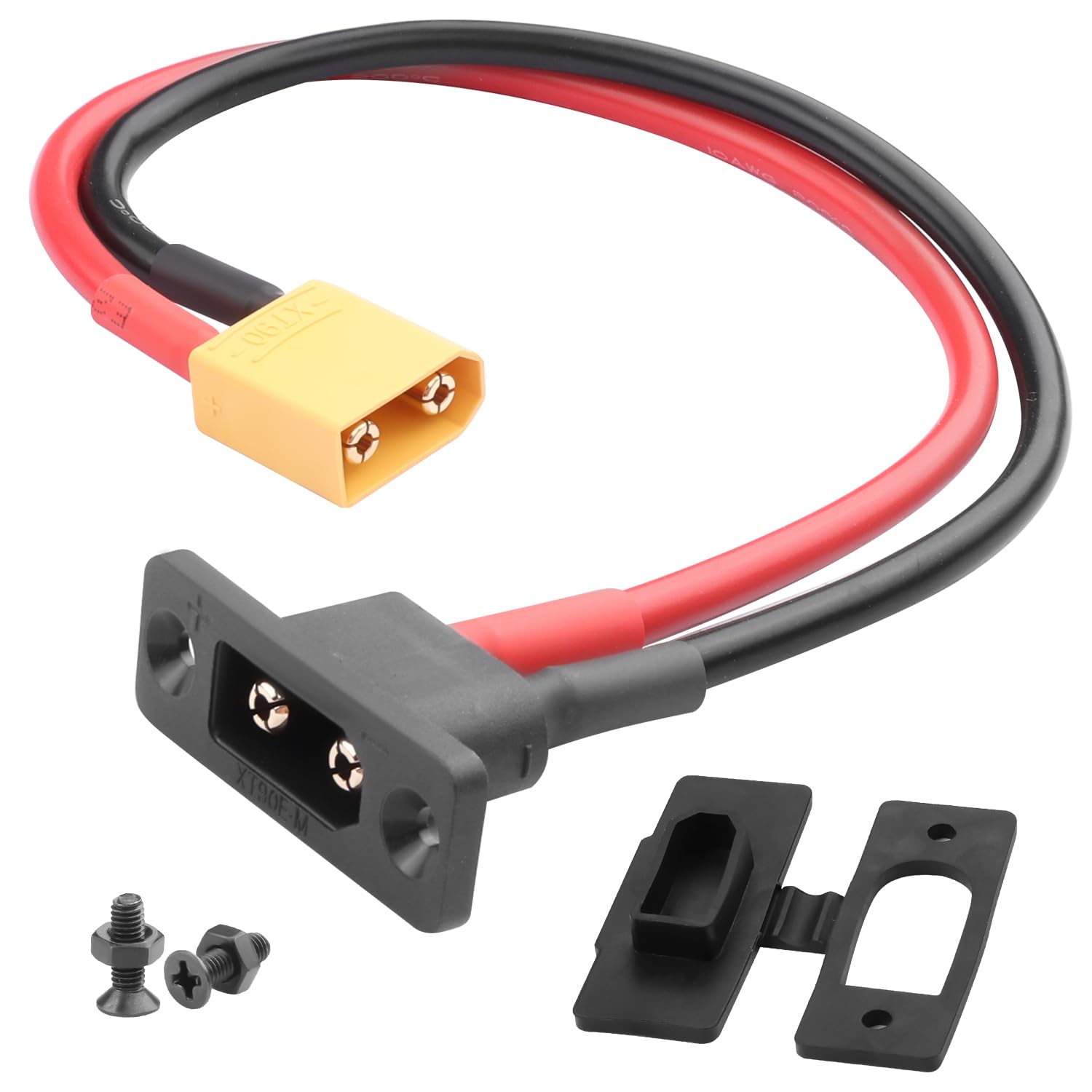 金メッキ XT90 固定マウントコネクタケーブル 10AWG XT90E-M オス&rarr;XT90オス バルクヘッドマウントショートケーブルアダプター、ダストカバー、RC飛行機モデル屋外電源用、30cm/11.8インチ｜明金万代 8,593円