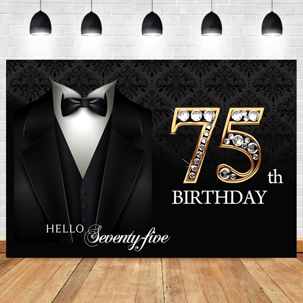 12 x 10フート メンズ Happy 75th Birthday ブラックタイ周囲の状況 生まれ落ちる日寄りあいかざり付ける ゴールド金剛石 75歳 黒いこと タイ 背広 ブラックタイ 第八芸術周囲の状況 父 おじいちゃん 生まれ落ちる日寄りあい すがた絵 小道具