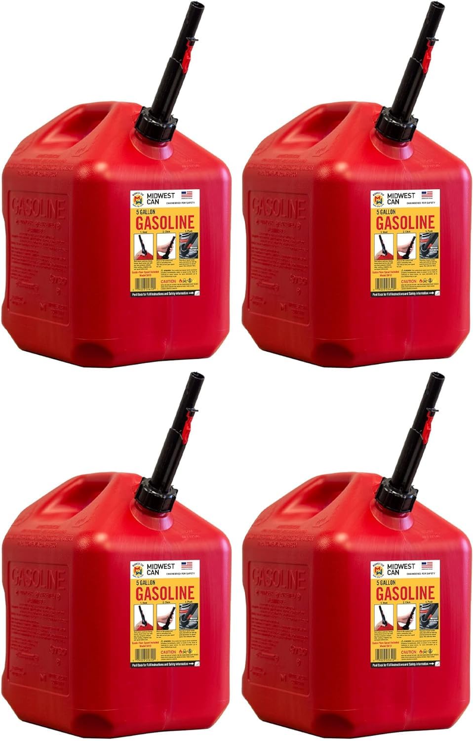 自動小銃シャットオフ 5gal屁っ放り缶 ? FlameShield安全性のある取り合わせ\u0026amp;クイックフロースパウト付き添い人耐久性のある燃え種入れもの - 赤いこと - 4個風呂敷き包み