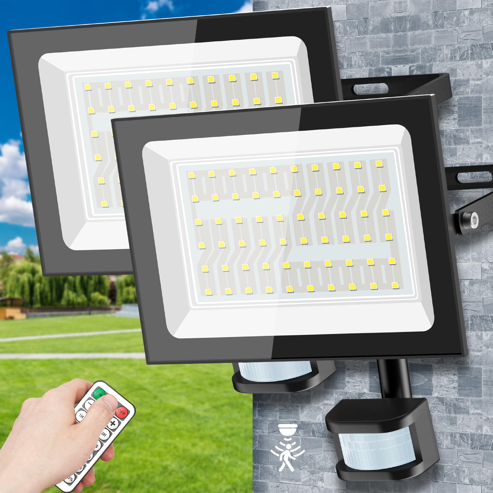 センサーライト 投光器 LED センサーライト 超爆光 100v 100W 昼光色 6500K 15000LM 120°広角照明 10階段調光可能 感知式 人感 センサーライト 屋外 コンセント IP66防水 防塵機能 屋外用 led 投光器 防犯センサーライト/リモコン操作/常時明暗点灯機能