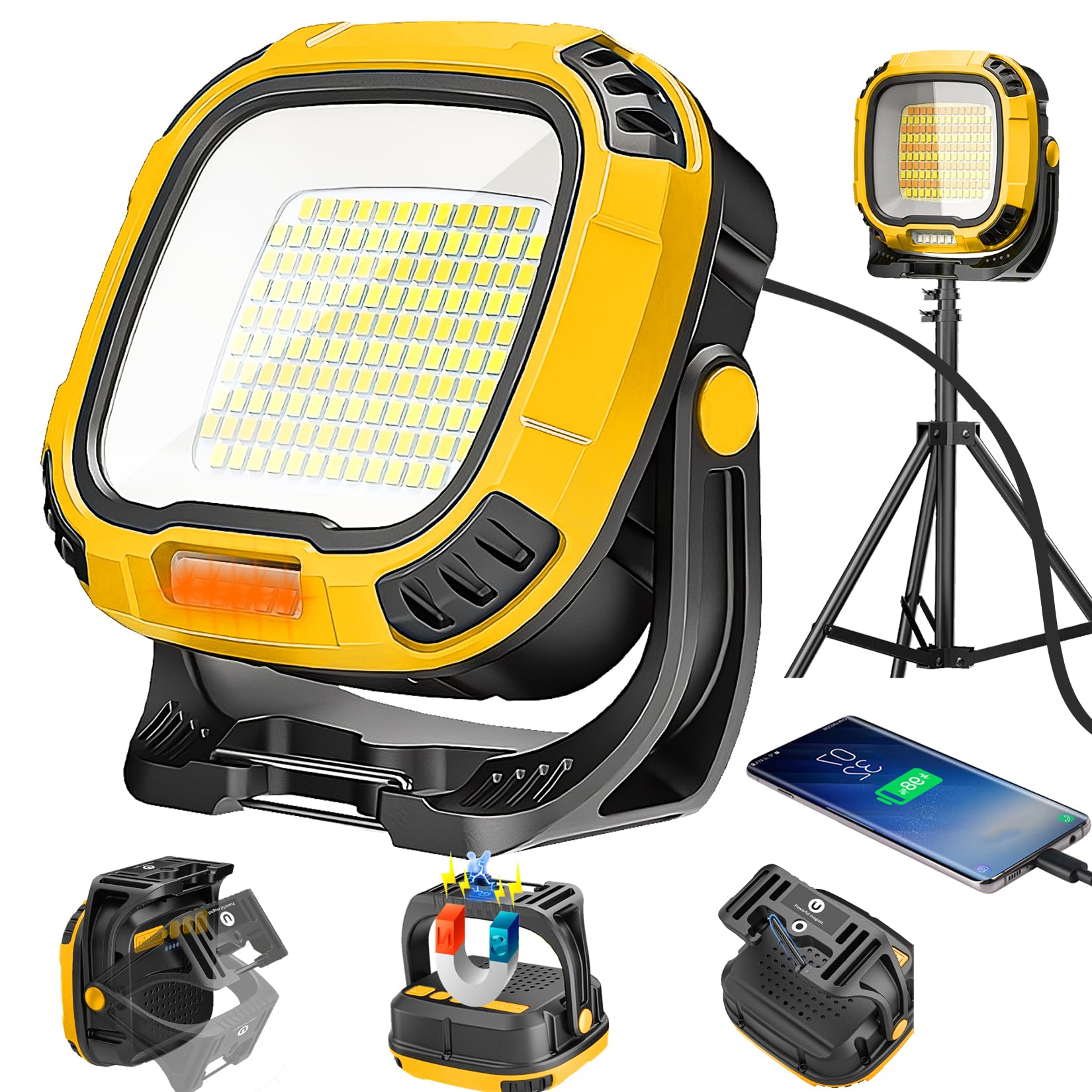 投光器 LED作業灯 ランタン 集魚灯 6400mAH 4000LM 超高輝度 USB充電式 モバイルバッテリー機能 強力磁気設計 フック付き 4段階調光 IPX6防水 夜間作業 キャンプ 夜釣り T 停電対応 防災グッズ 地震対策 小型軽量 日本語取扱説明書付き