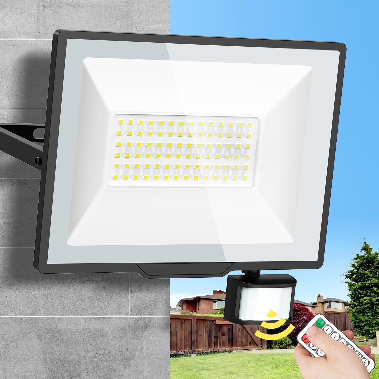 センサーライト 人感センサー LED投光器 屋外 防水 150W 20000lm コンセント式 100v 防犯ライト 無段階調光 24Hセンサー/夜間センサー/常時点灯機能 6500K 120°広角 自動点灯/消灯 リモコン操作/検知距離調整可 防犯灯 廊下 駐車場 玄関 倉庫