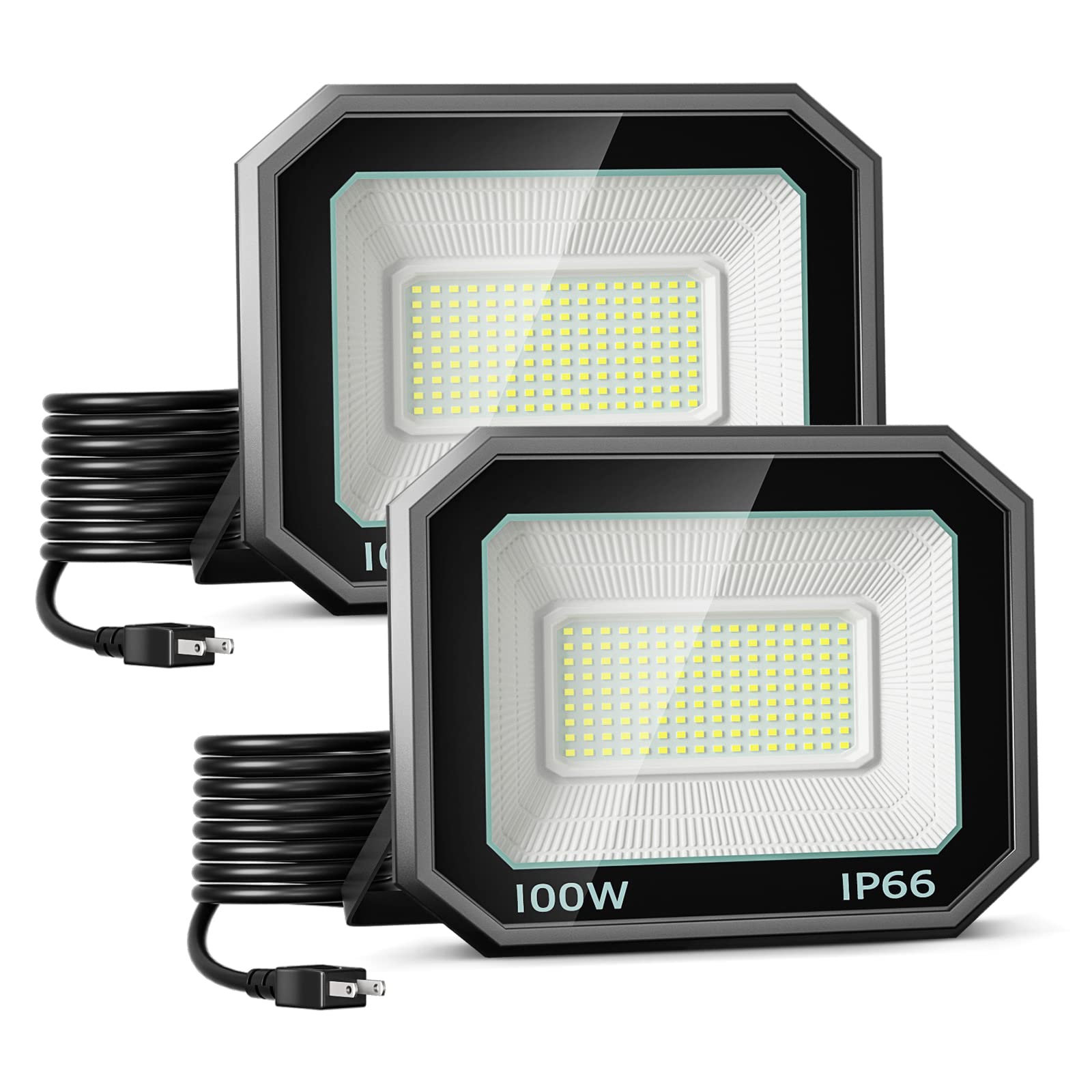 led投光器 100W 1500w相当 極薄型 Ledライト LED作業灯 超爆光 2ｍコード 15000LM IP66防水防塵 省エネ 長寿命 高輝度 昼光色（6500K） 広角照明120° キャンプ ワークライト フラッドライト アウトドア 屋外照明 Led作業灯 防犯 T 豪雨対応 駐車場 倉庫