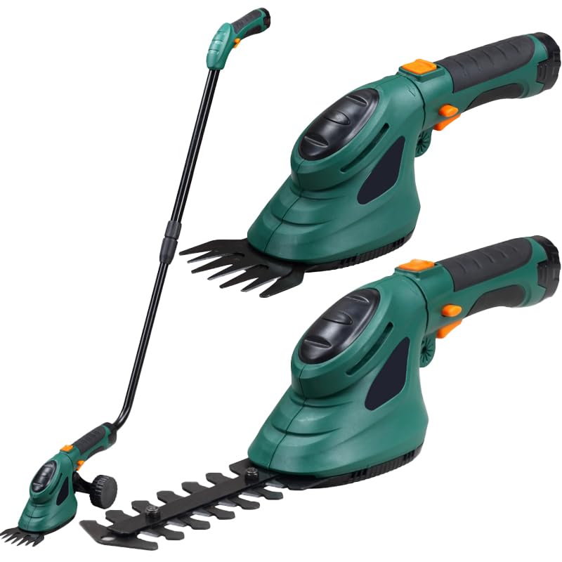 2WAY 芝刈り機 電動 充電式 芝生 生垣 バリカン 2種類の刃(芝生用ブレード/園芸用ブレード) 伸縮自在アーム 約51～82cm 角度調節 補助ハンドル付 便利なキャスター付 [本格充電式コードレス] 草刈り