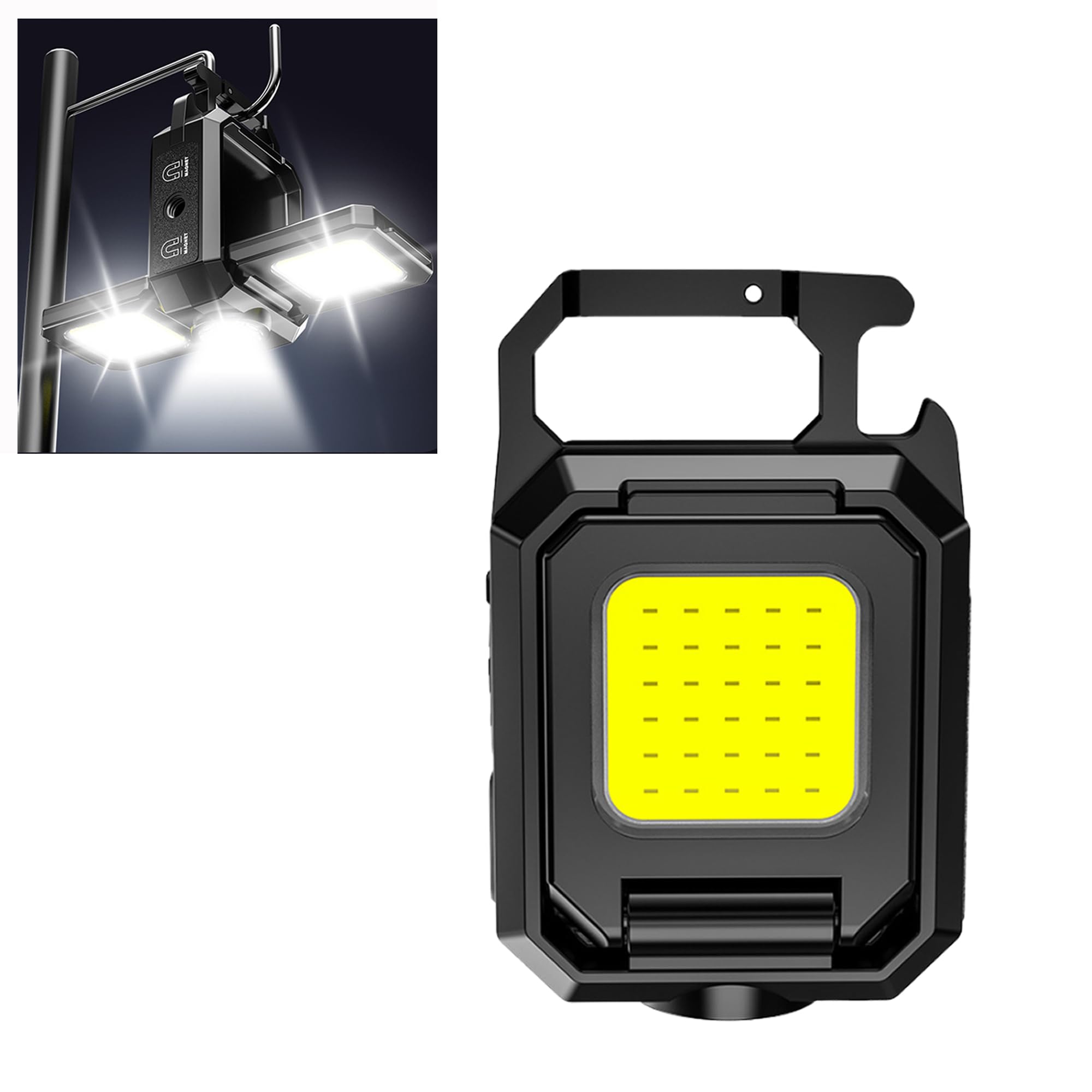 LED 投光器 COB 作業灯 ミニ懐中電灯 USB充電式 キーホルダー式 超ミニ 45g 小型 軽量 800ルーメン 高輝度 4種点灯モード IPX4防水 強力磁石付き 緊急照明用 アウトドア用 釣り キャンプ 登山 ランニング T (1)