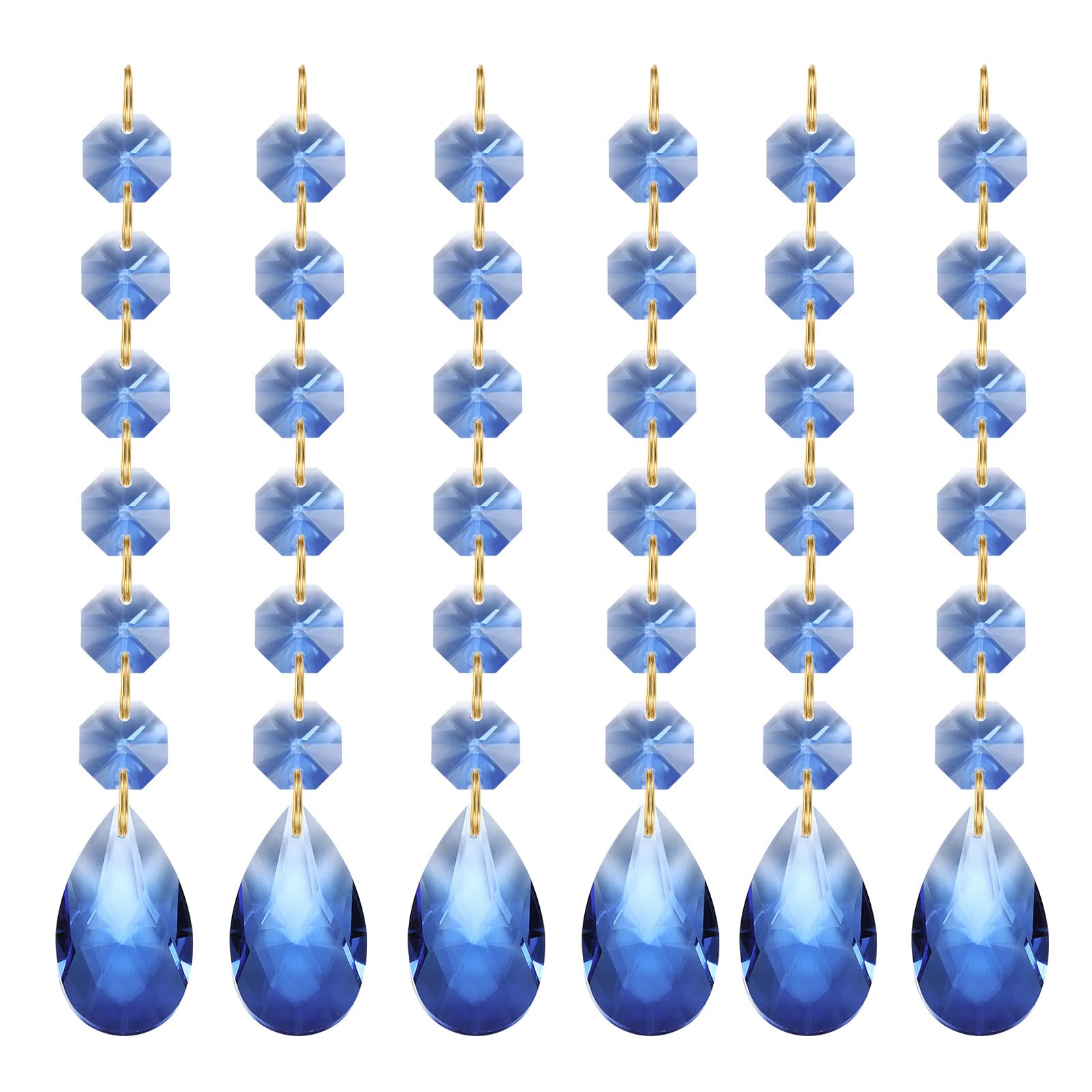 ティアドロップ水晶シャンデリアペンダントビーズ 6個セット 160mm 長さ 38mm シャンデリアプリズムパーツオーナメント DIYアートクラフト装飾用 ライトブルー