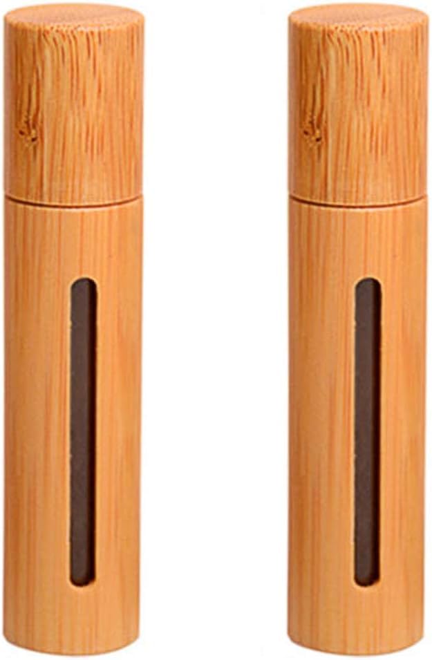 詰め替え可能な容器 10ml 竹製ローラーボトル 空の詰め替え可能なエッセンシャルオイルロールオン化粧品保管バイアル容器 ステンレススチールローラーボールとエッセンシャルオイルアクセサリー用窓付き|明金万代